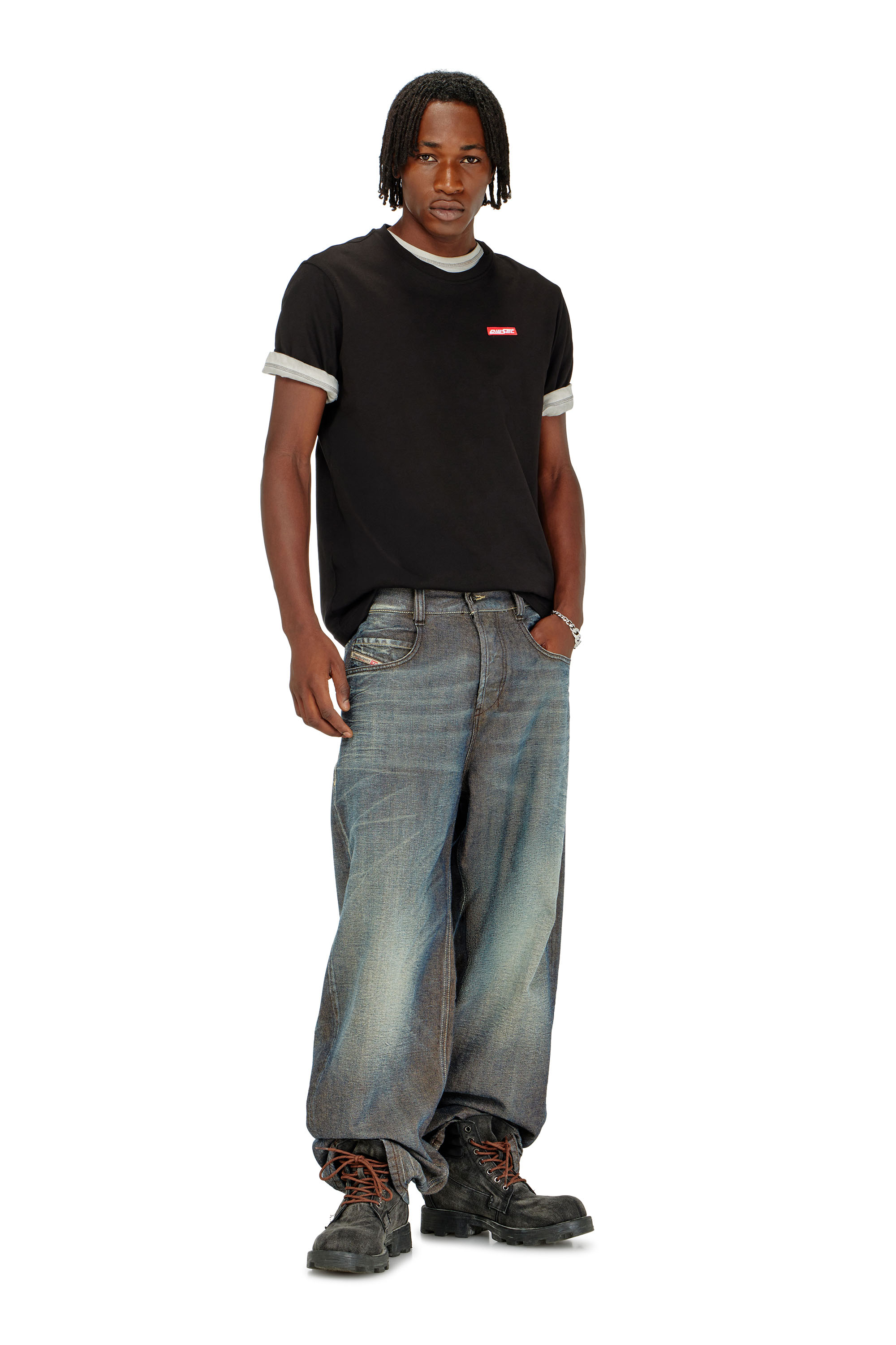 Diesel - T-ADJUST-AA12, Man's Cotton T-shirt with logo patch in Black - 1