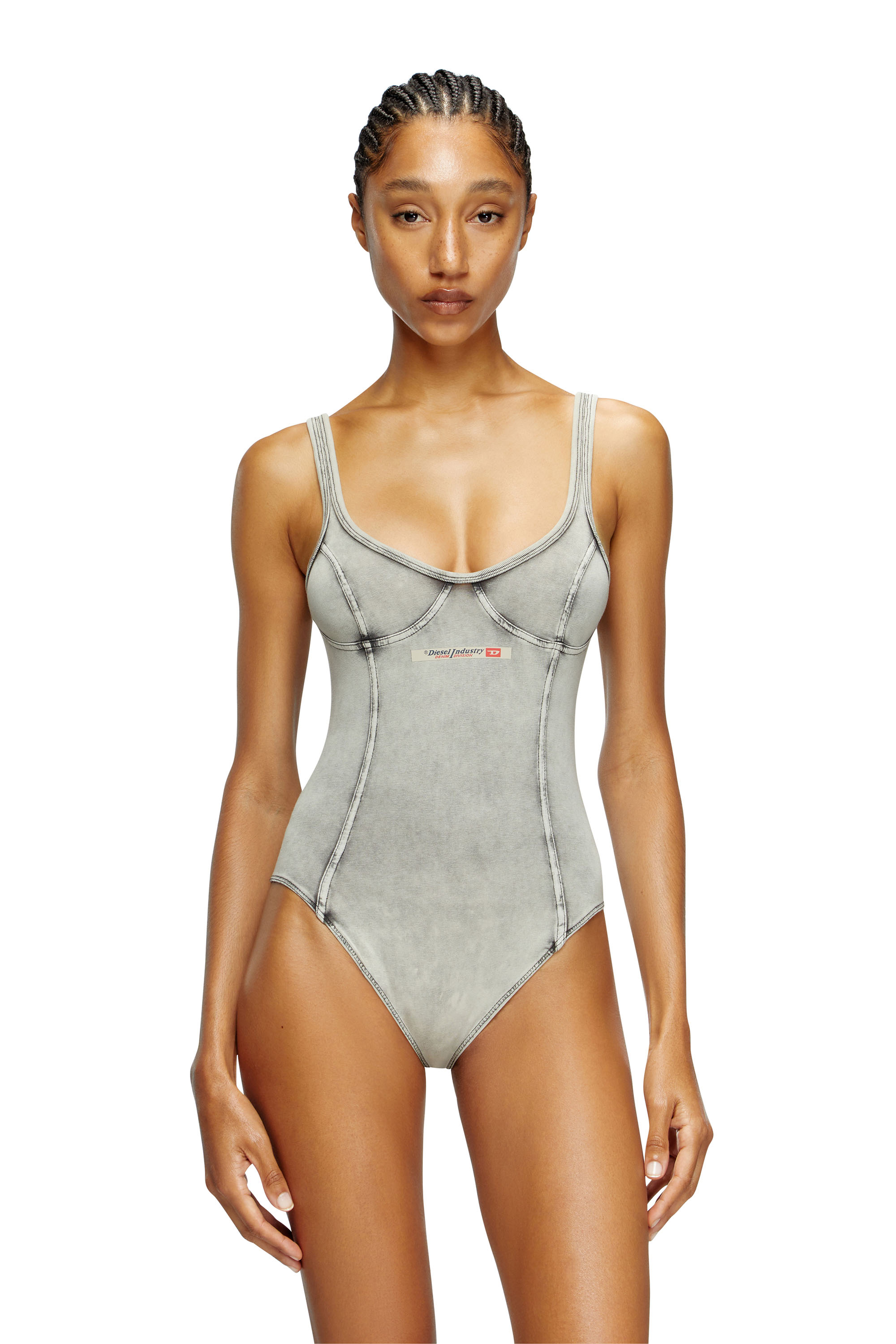 Diesel - CAMI-DNM, Woman's Bodysuit in denim-effect jersey in Grey - 1