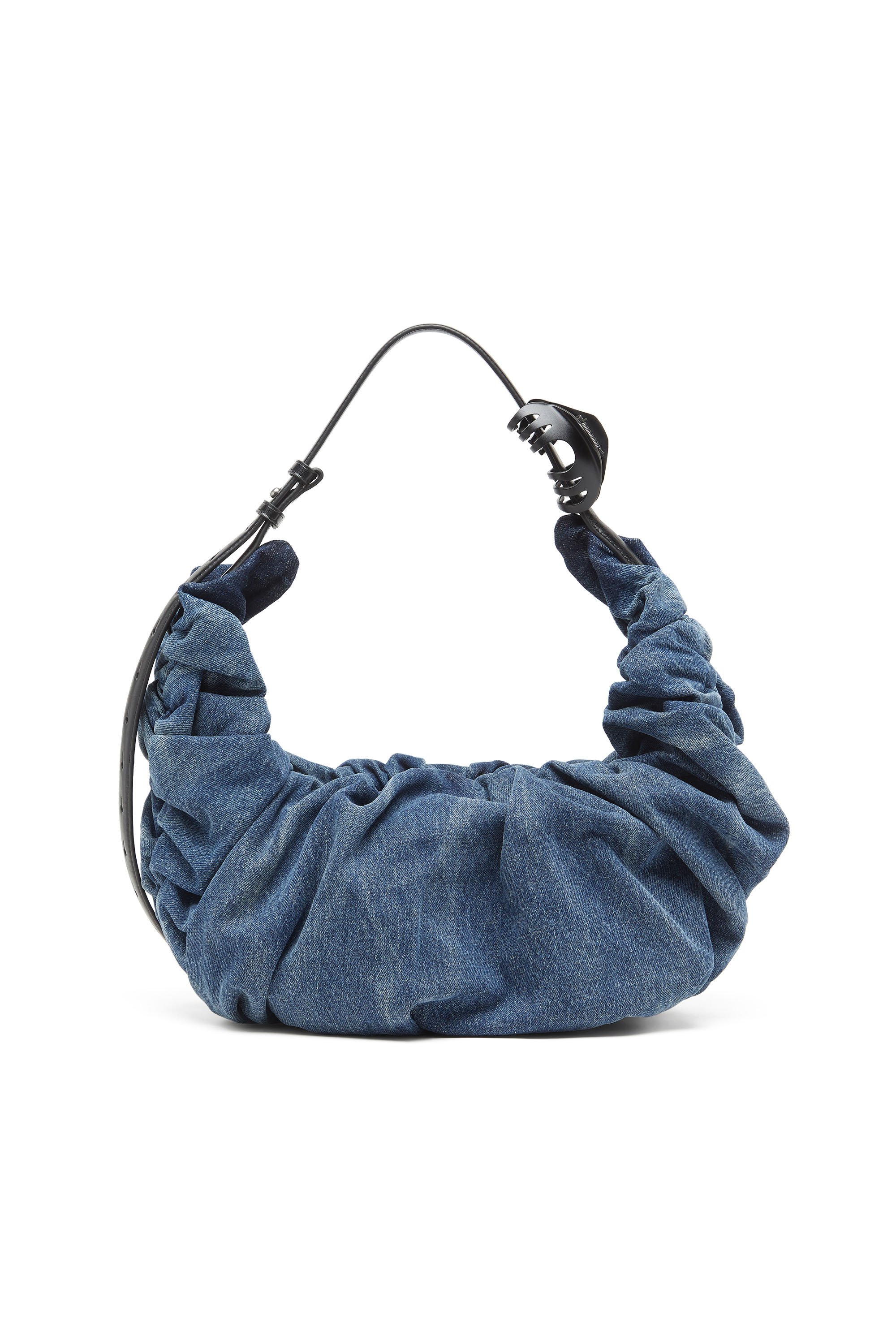 Diesel - GRAB-D HOBO L, Woman's Grab-D-Large scrunched hobo bag in treated denim in Medium blue - 2