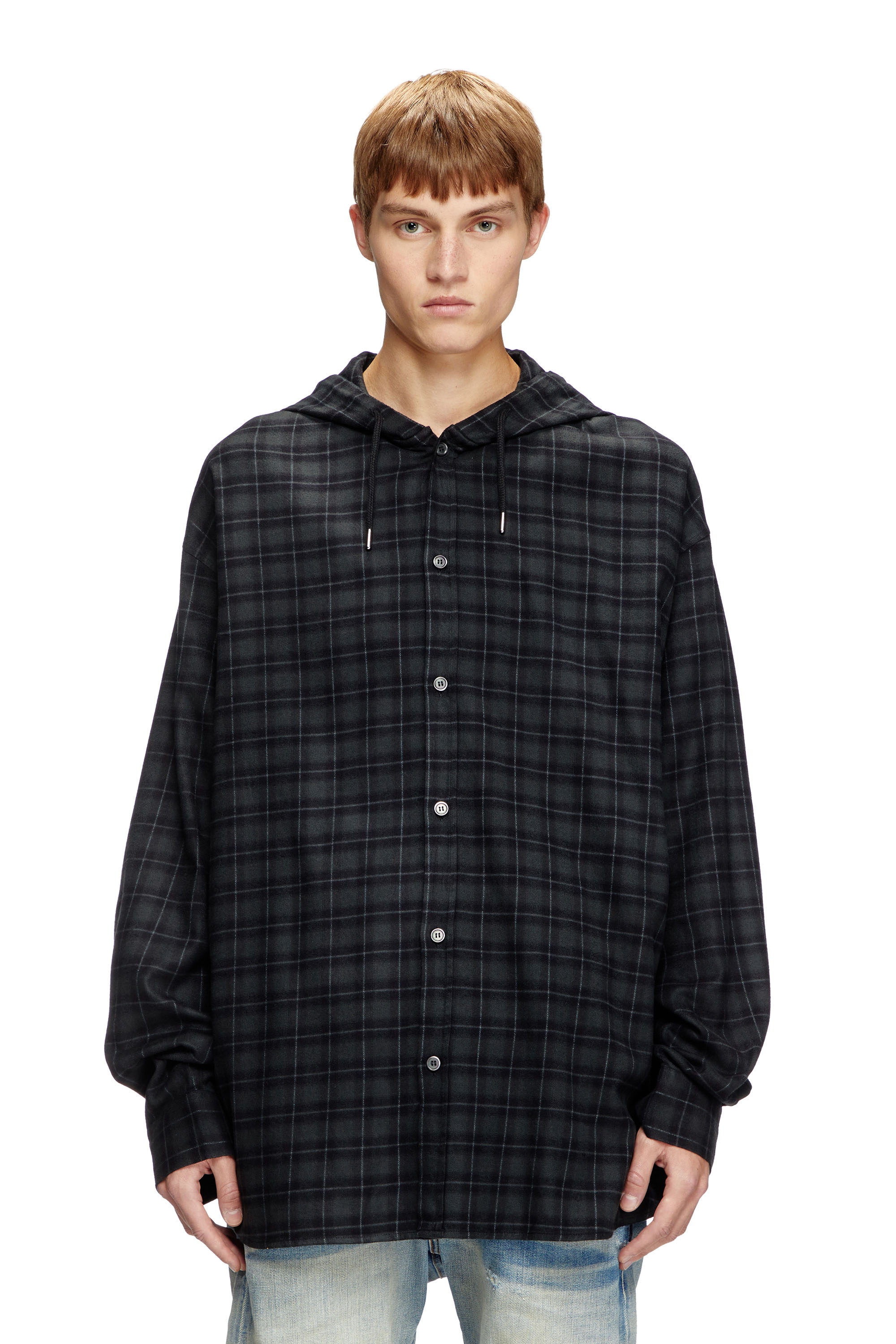 Diesel - S-DEWNY-HOOD-B, Man's Hooded shirt in check flannel in null - 1