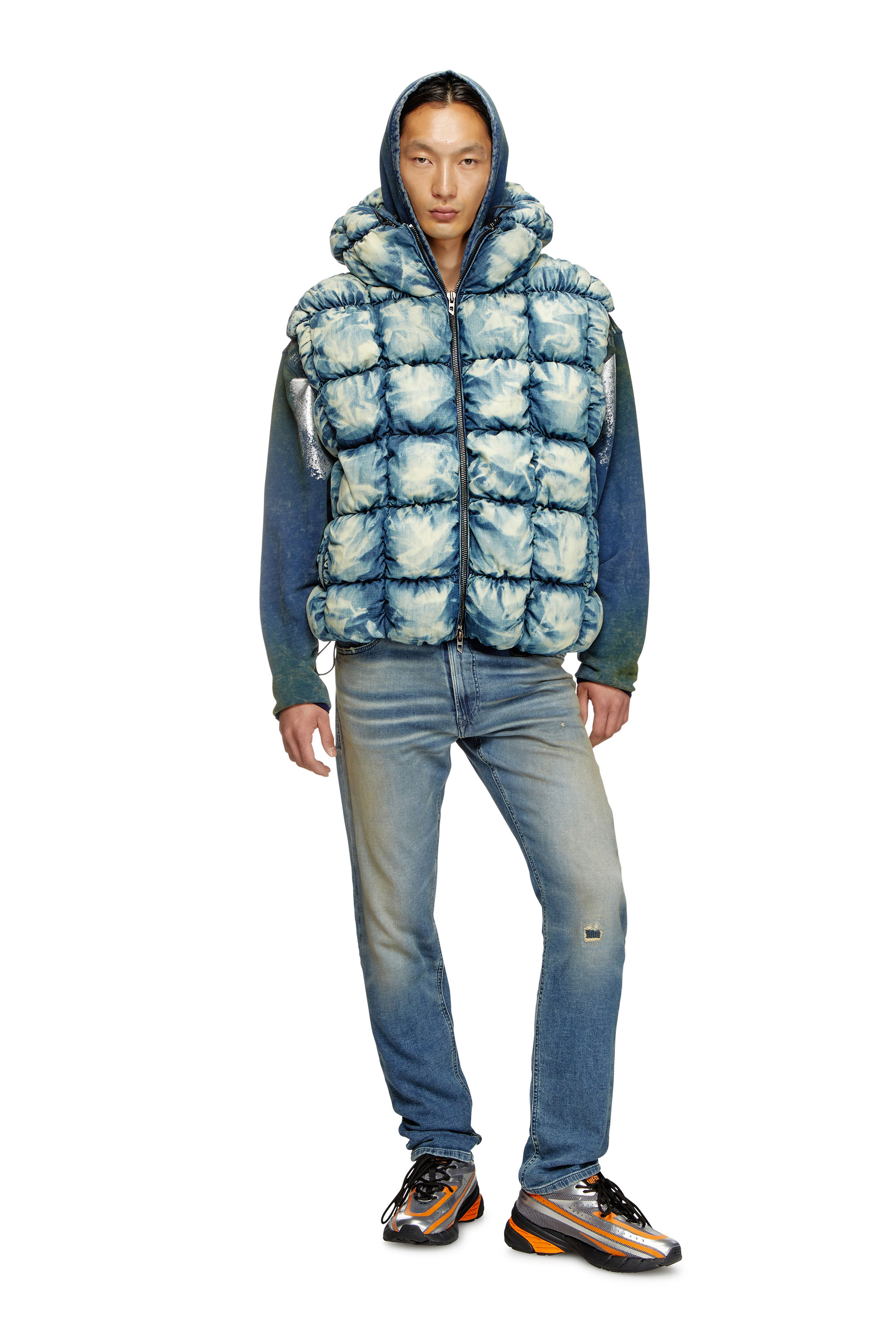 Diesel - W-THYS, Unisex's Tie-dyed denim puffer vest in Blue - 2