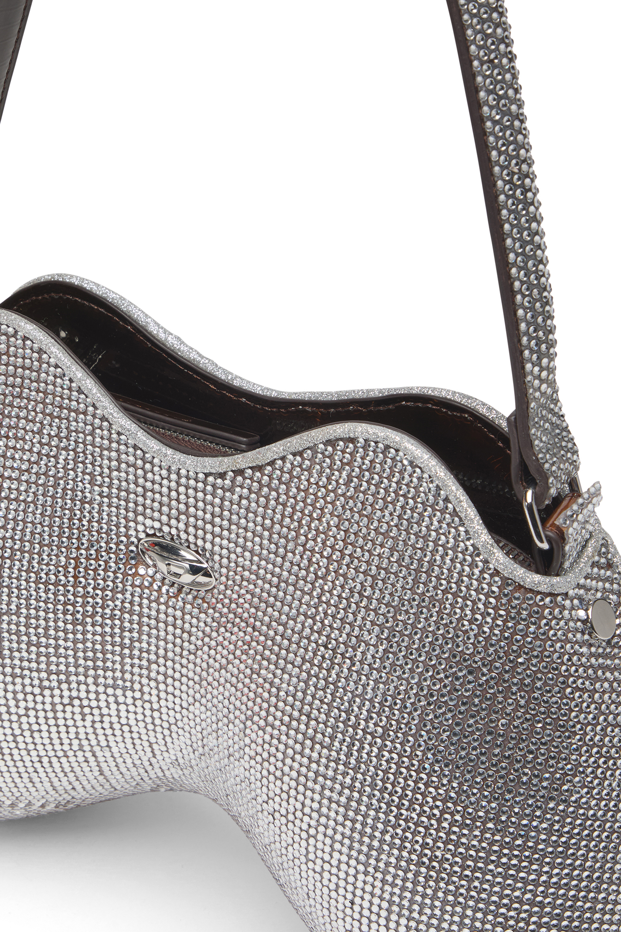 DOUBLE-D SHOULDER, Silver Diesel - DOUBLE-D SHOULDER, Woman's Double-D-Shoulder bag with all-over crystals in Silver - 3