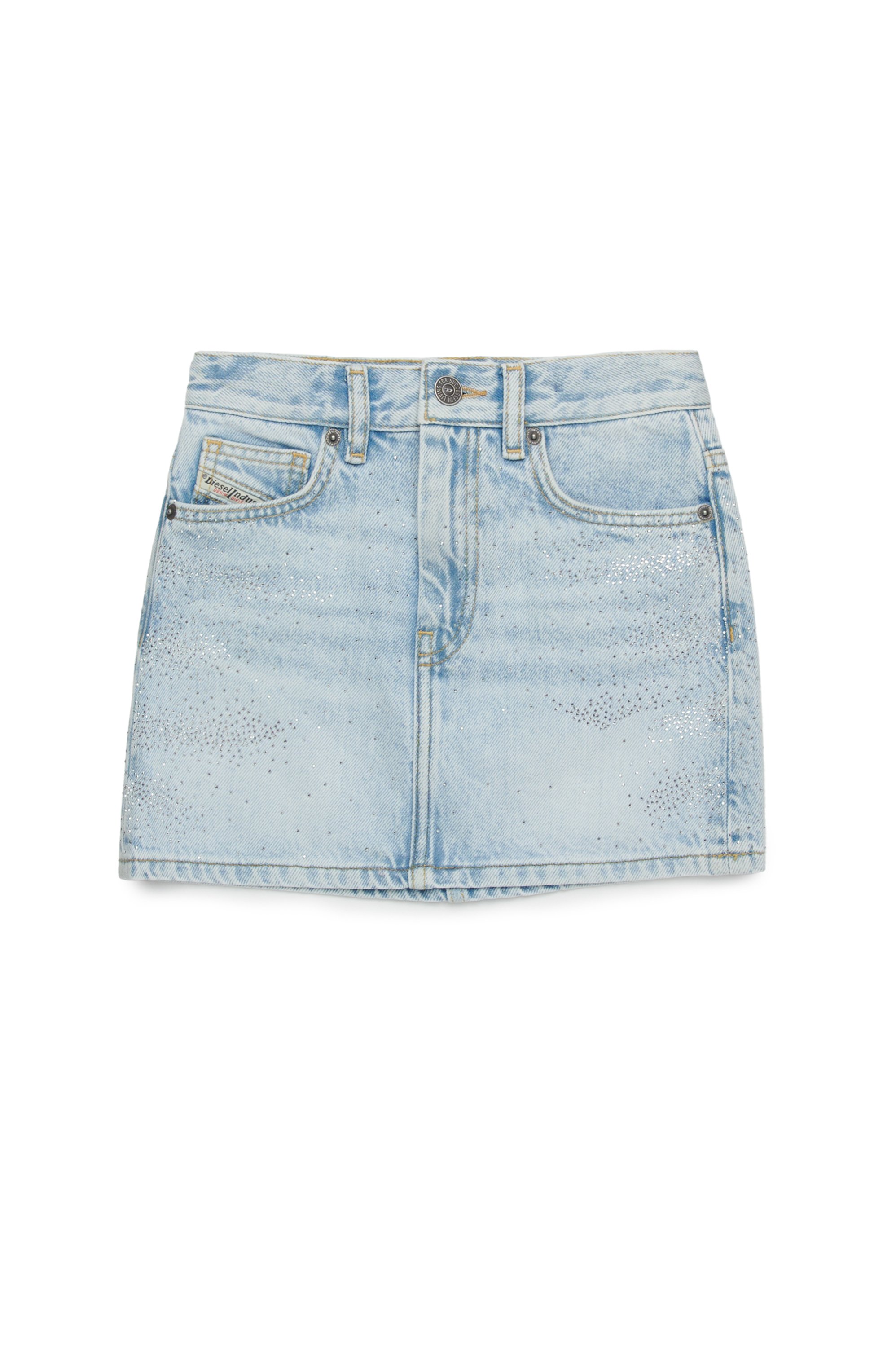 Diesel - GIANNA, Woman's Short denim skirt with microstones in Light Blue - 1