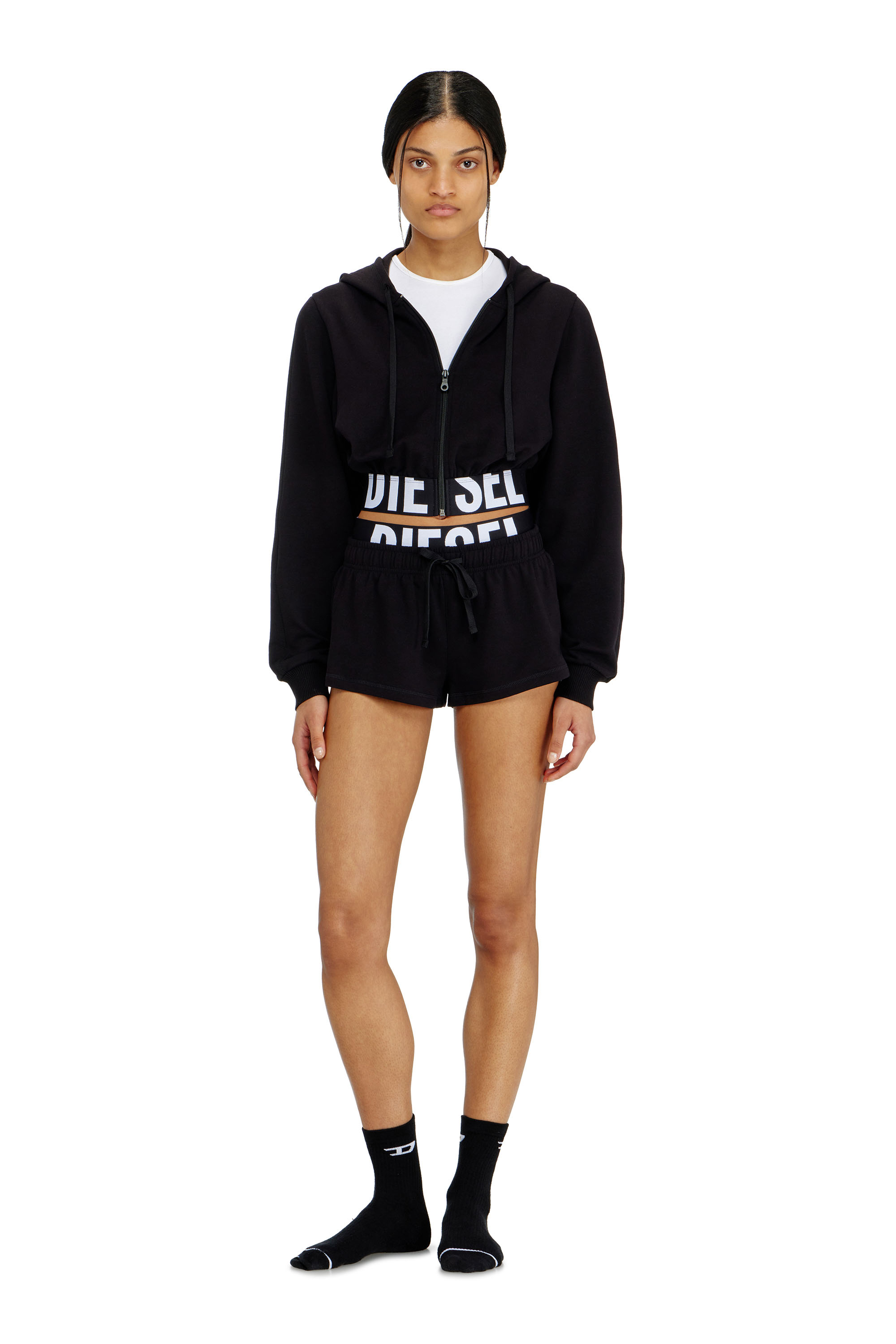 Diesel - NIKA-D-POP, Woman's Cropped hoodie with logo band in Black - 2