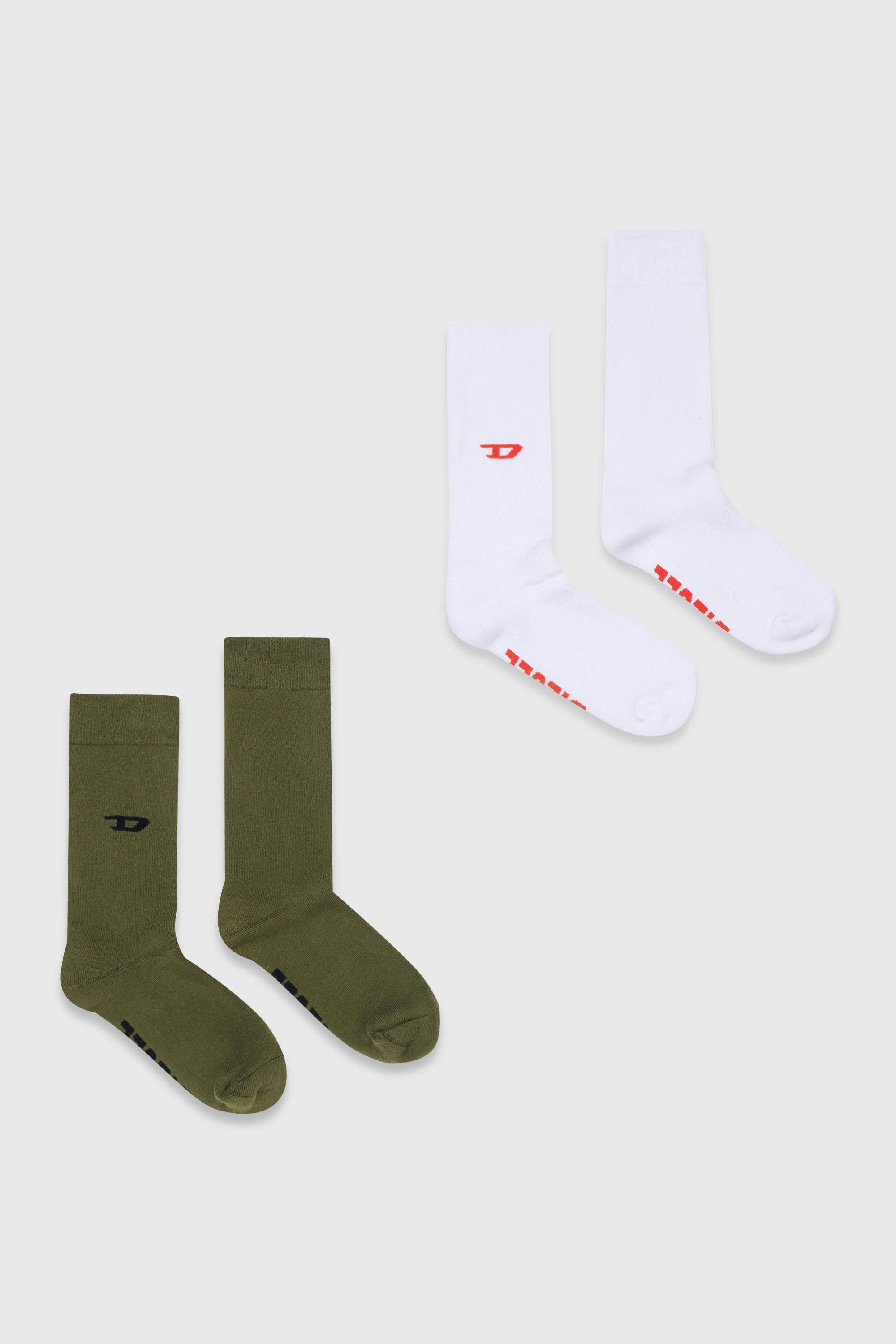 Diesel - ZSENDYBIPACK, Man's Two-pack cotton socks with logo details in White/Green - 1