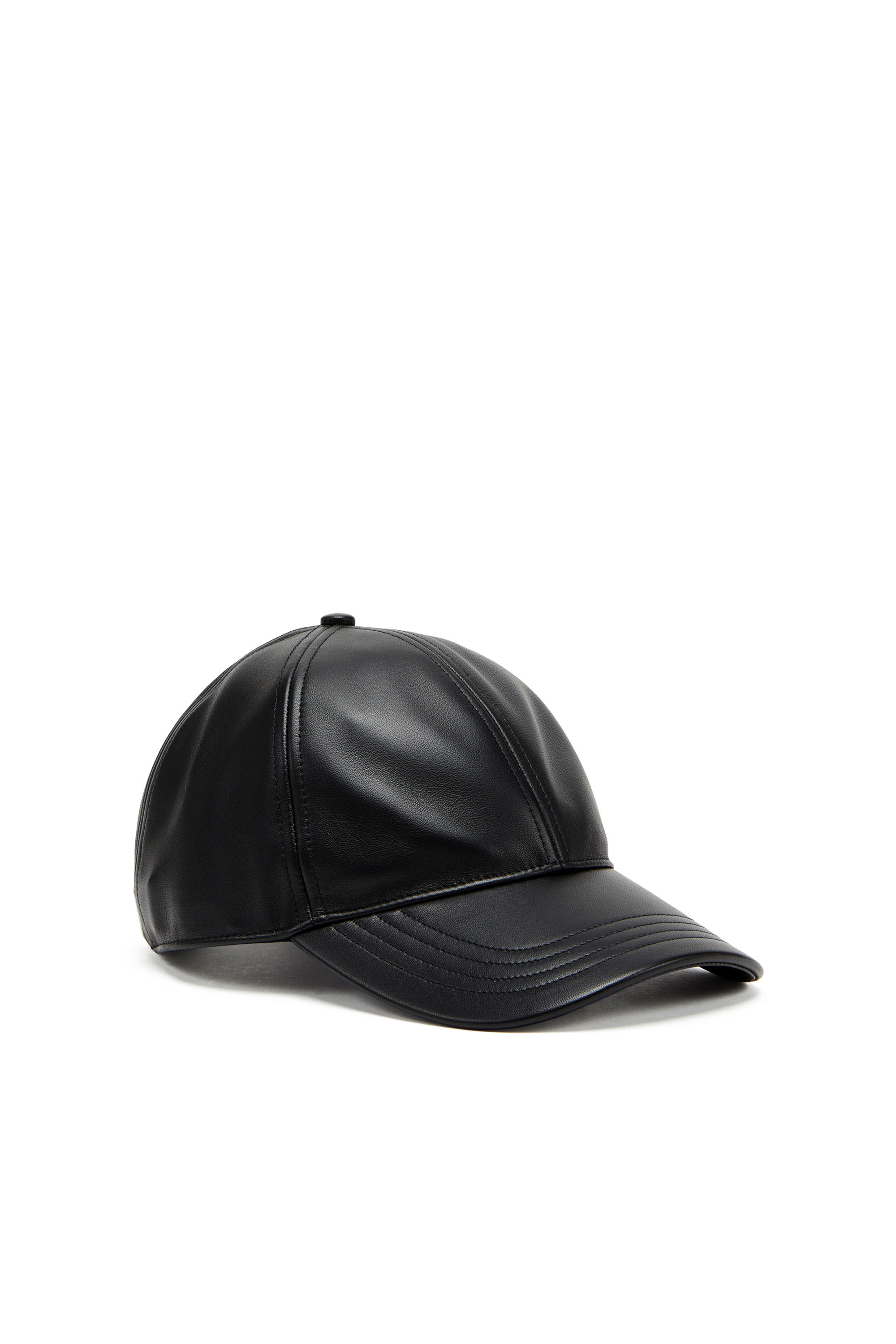 Diesel - C-BILL, Man Leather baseball cap with embossed logo in Black - Image 1