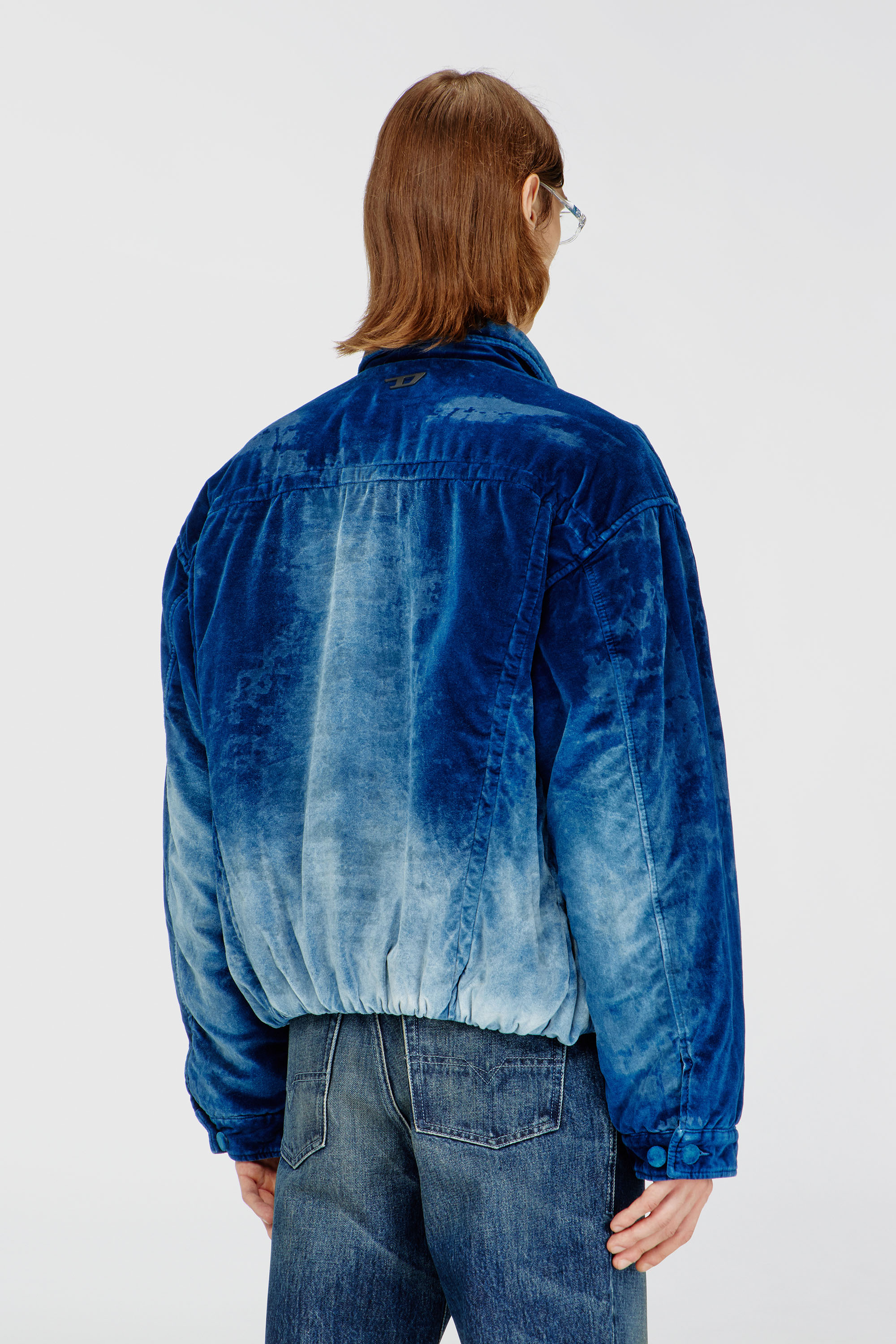 Diesel - D-MORVI-FSJ, Man's Elasticated trucker jacket in velvet denim in Dark Blue - 4