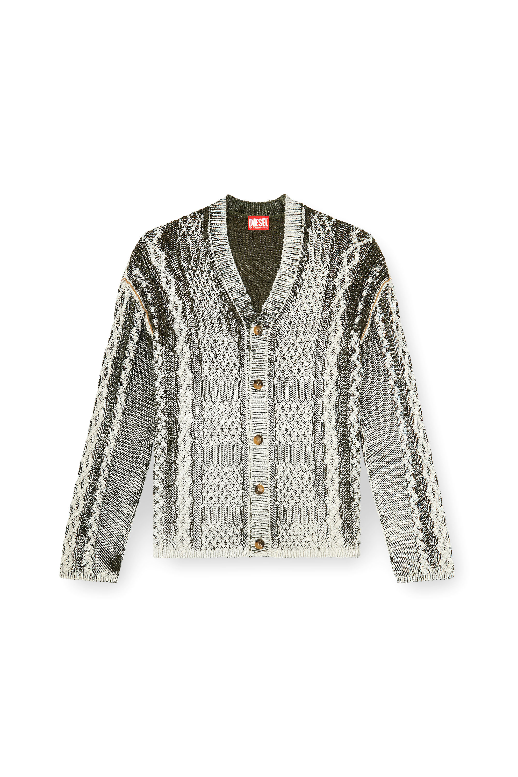 Diesel - K-MIOTO, Man's Treated cable-knit cardigan in White/Grey - 2