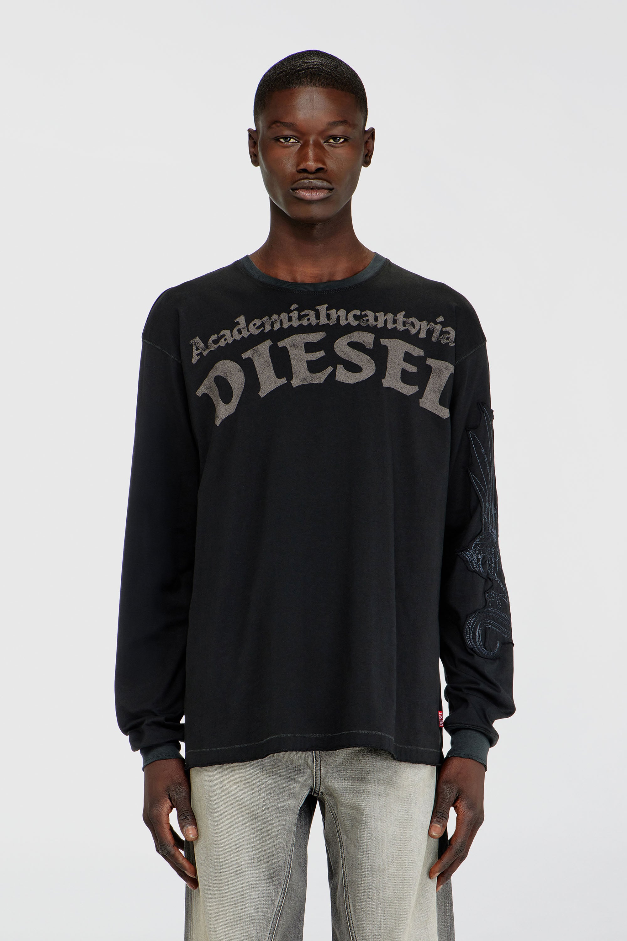 Diesel - T-NORM-LS-AA3, Man's Long-sleeve T-shirt with prints and patches in Black - 1