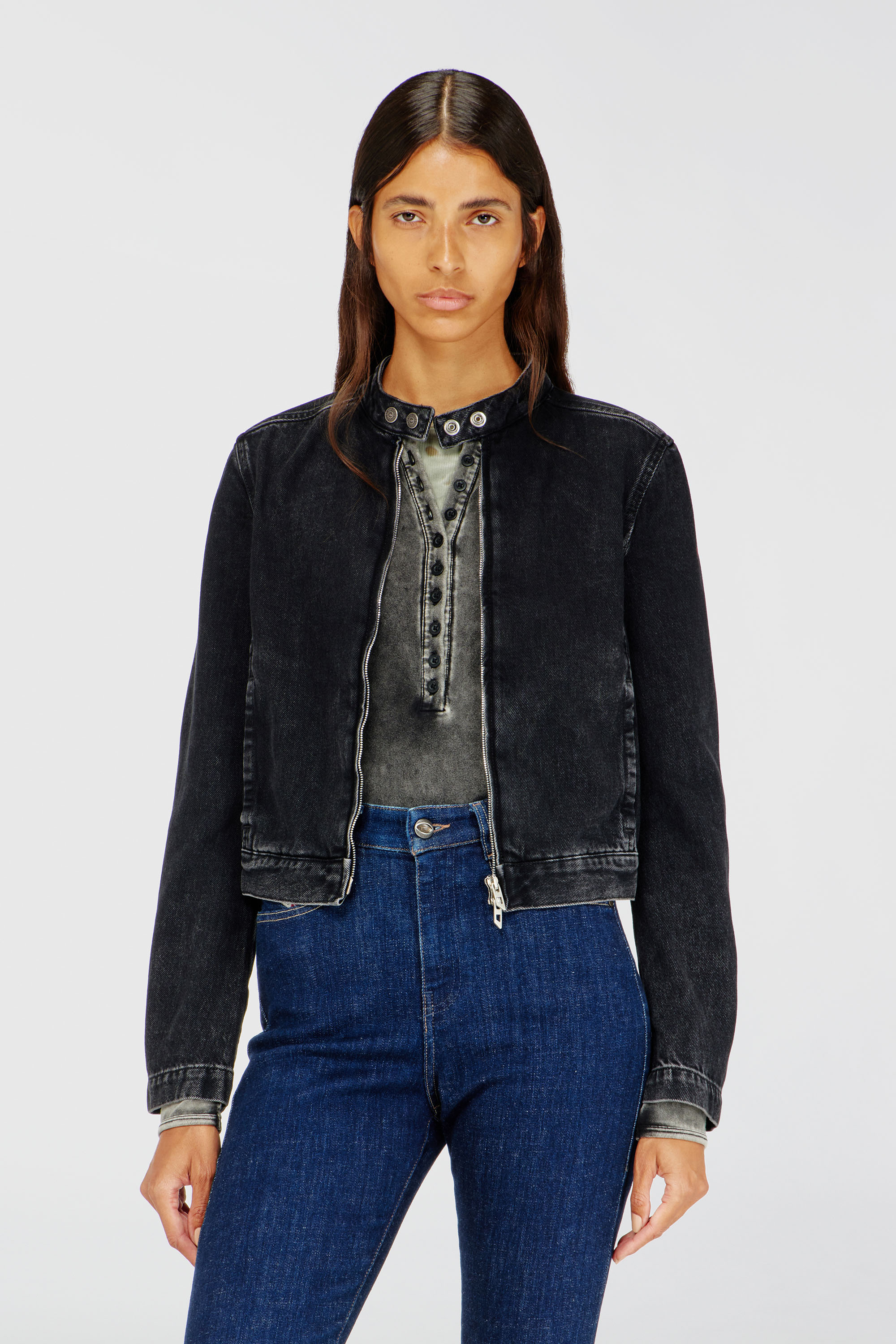 Diesel - DE-MORNIN, Woman's Moto jacket in denim in clean-wash denim in Black - 4