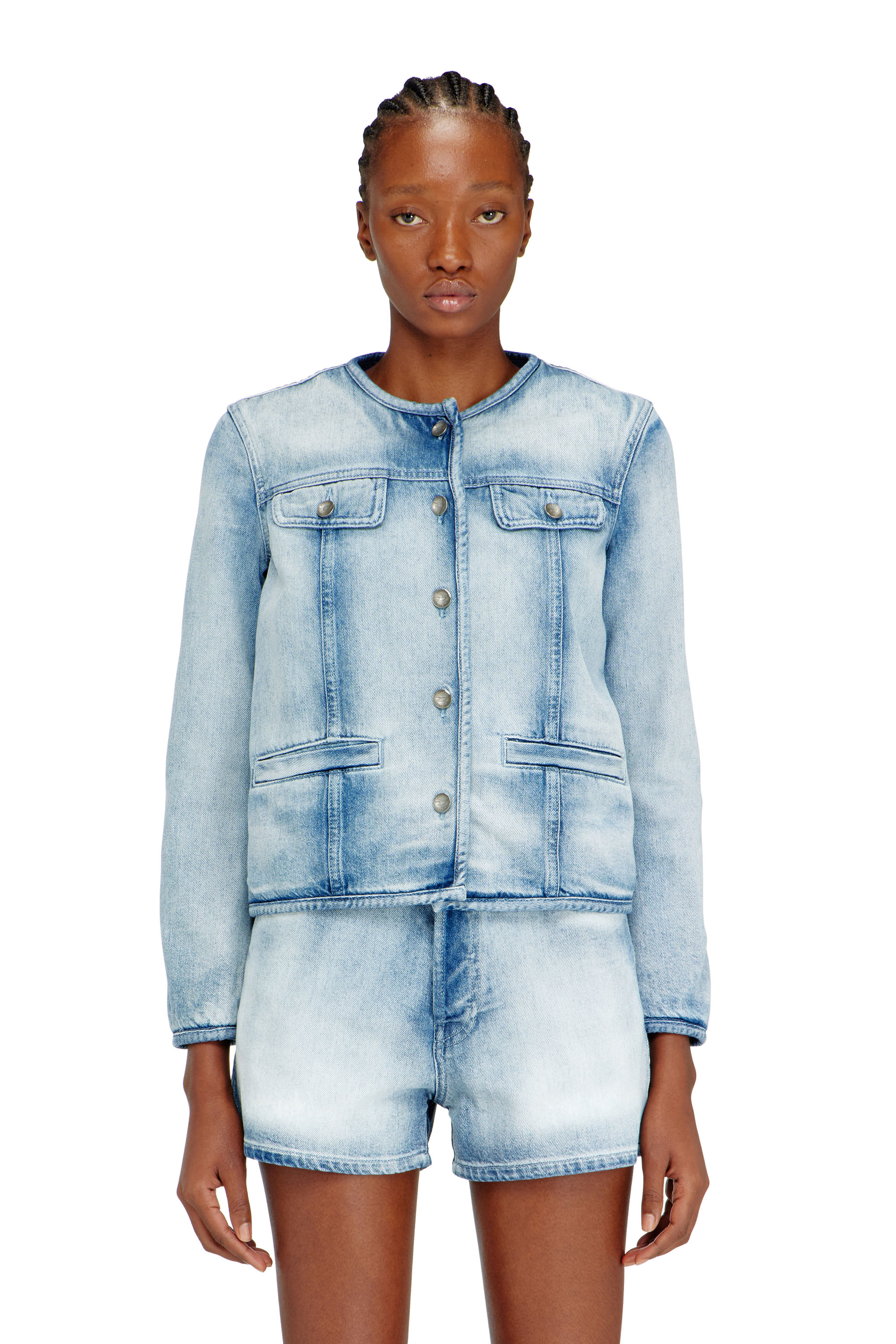 Diesel - DE-GRAFY-FSI1, Woman's Jacket in medium-light skeleton denim in Light Blue - 1