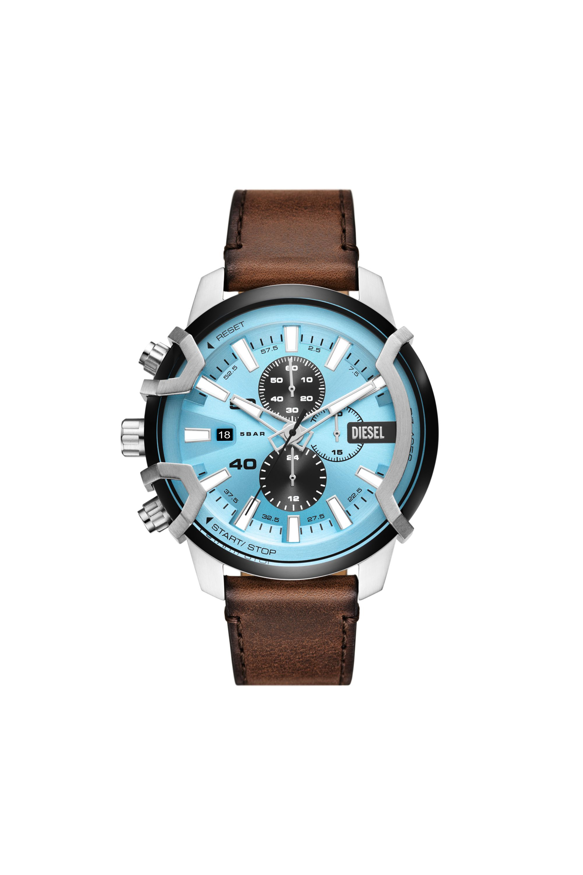 Diesel - DZ4656, Man Griffed chronograph brown leather watch in Brown - Image 1