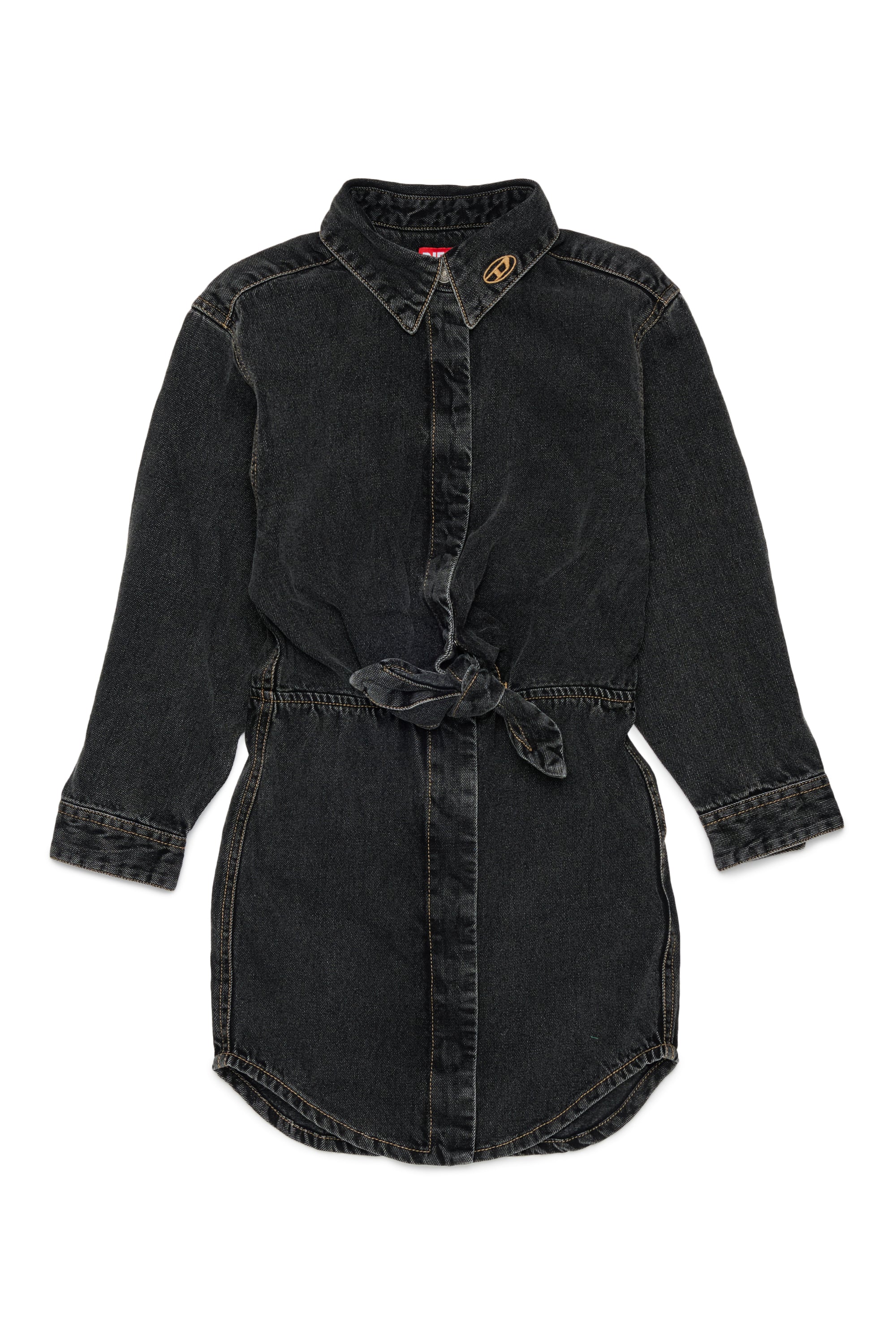 Diesel - DESUSY, Woman's Denim shirt dress with tie-knot waist in Black/Dark grey - 1