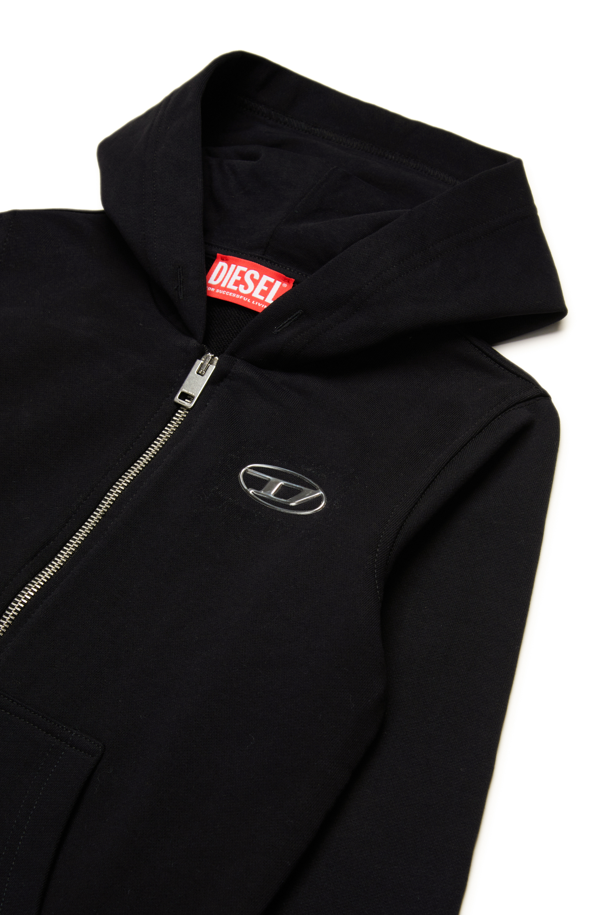 Diesel - SMACIS, Man's Zip-up hoodie with metal-effect Oval D in Black - 3