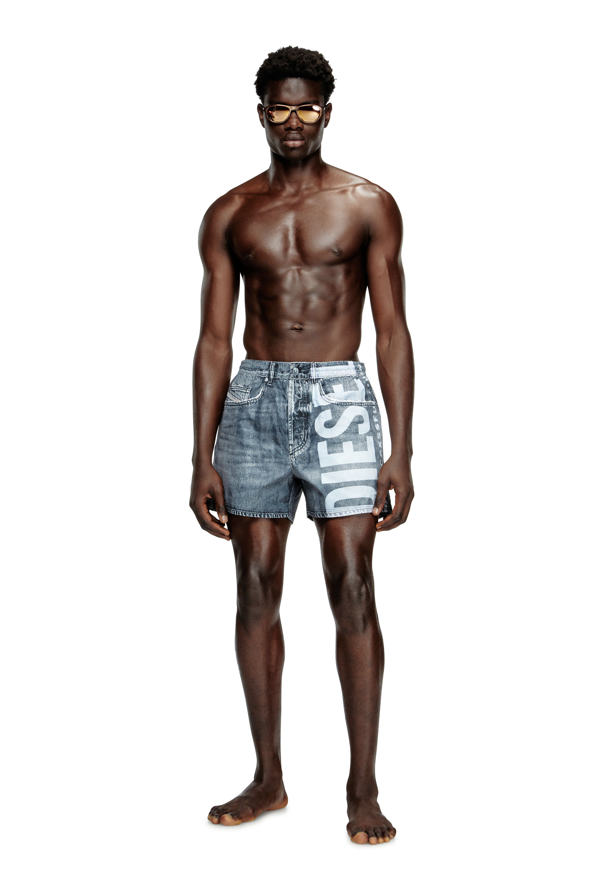Diesel - KEN-37-DNM, Man's Mid-length trompe l'oeil-denim swim shorts in Grey - 2
