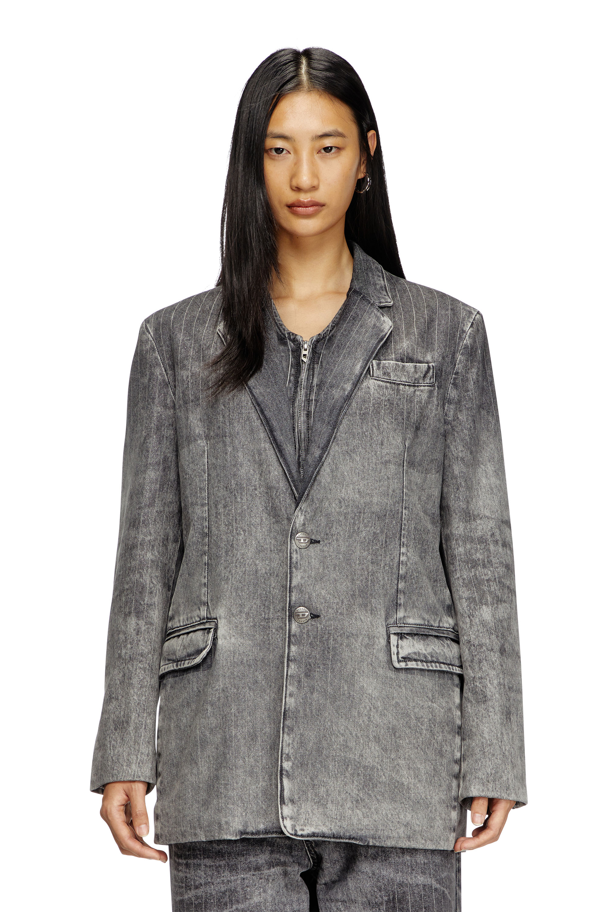 Diesel - D-REGER-S, Unisex's Blazer in tailoring pinstripe denim in Black - 5