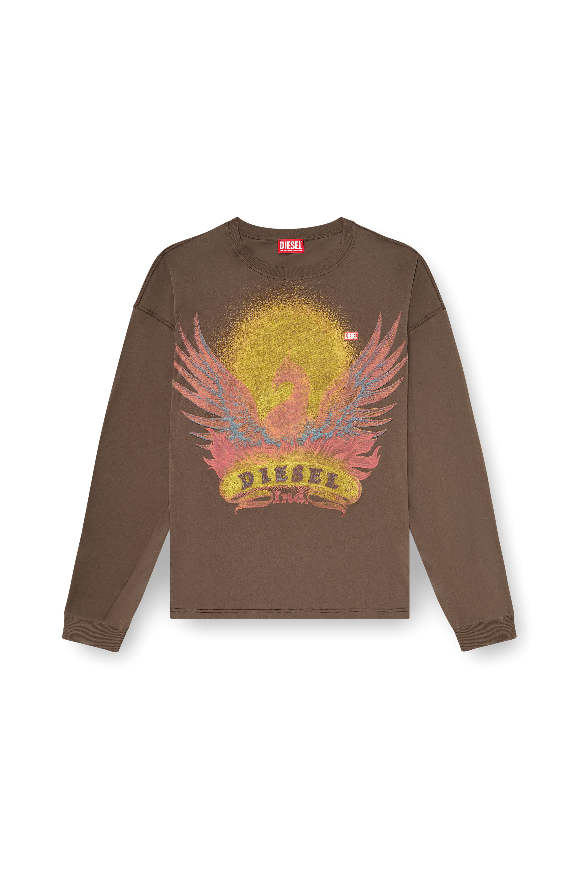 Diesel - T-BOXT-LS-AA1, Man's Long sleeve T-shirt with Phoenix graphic in Brown - 3