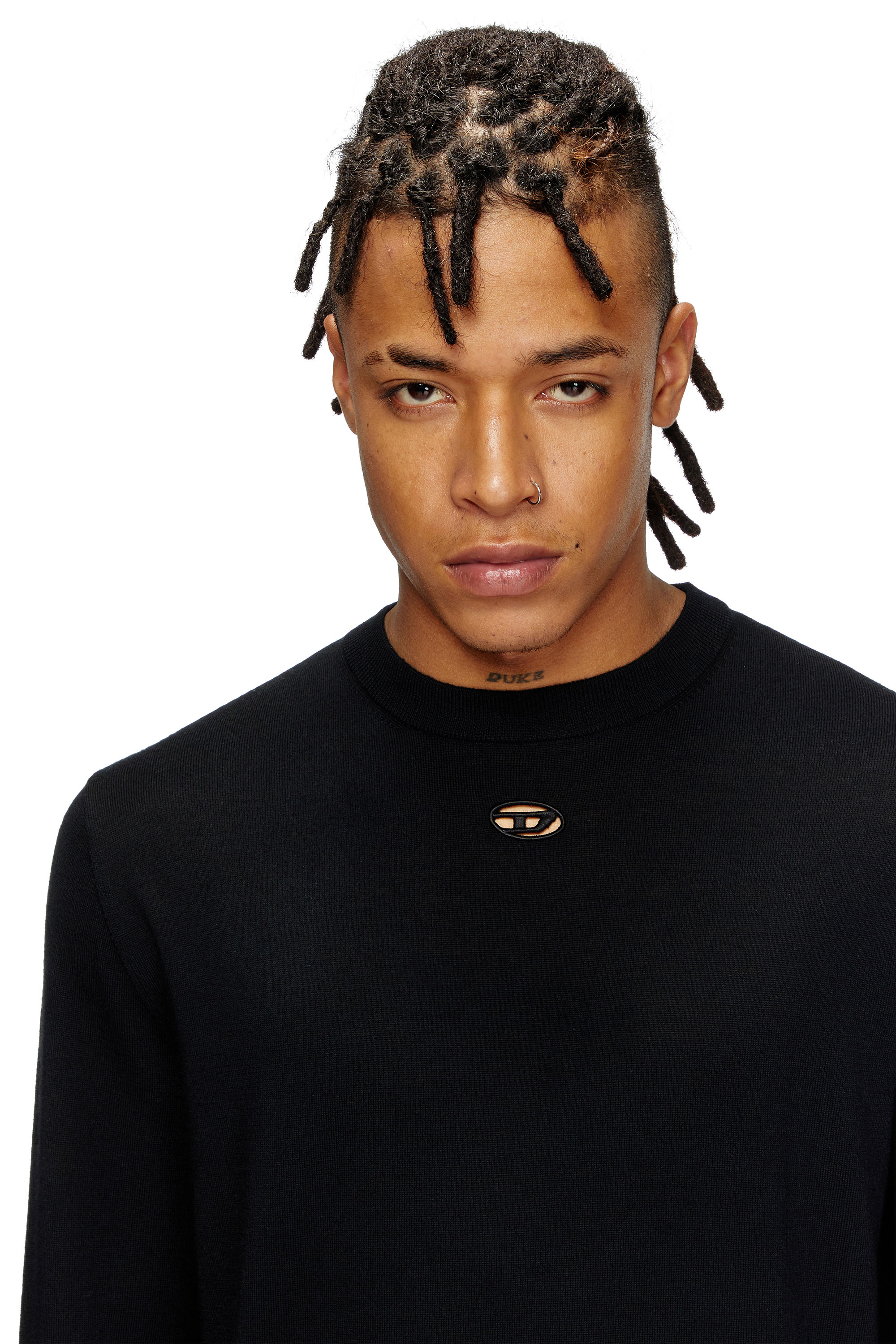 Diesel - K-VALIAM, Man's Wool jumper with cut-out logo in Black - 5