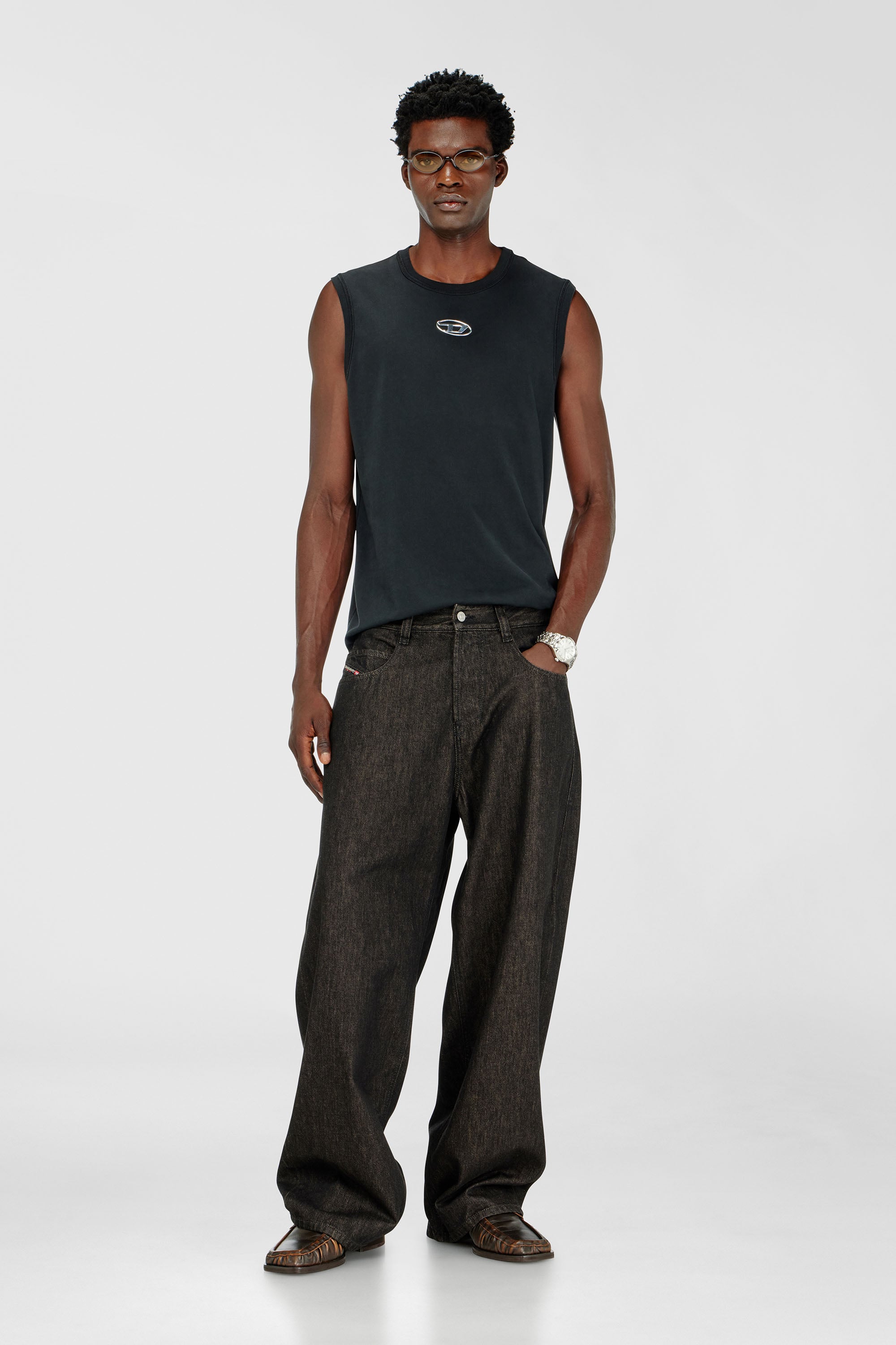 Cotton tank top with metallic Oval D