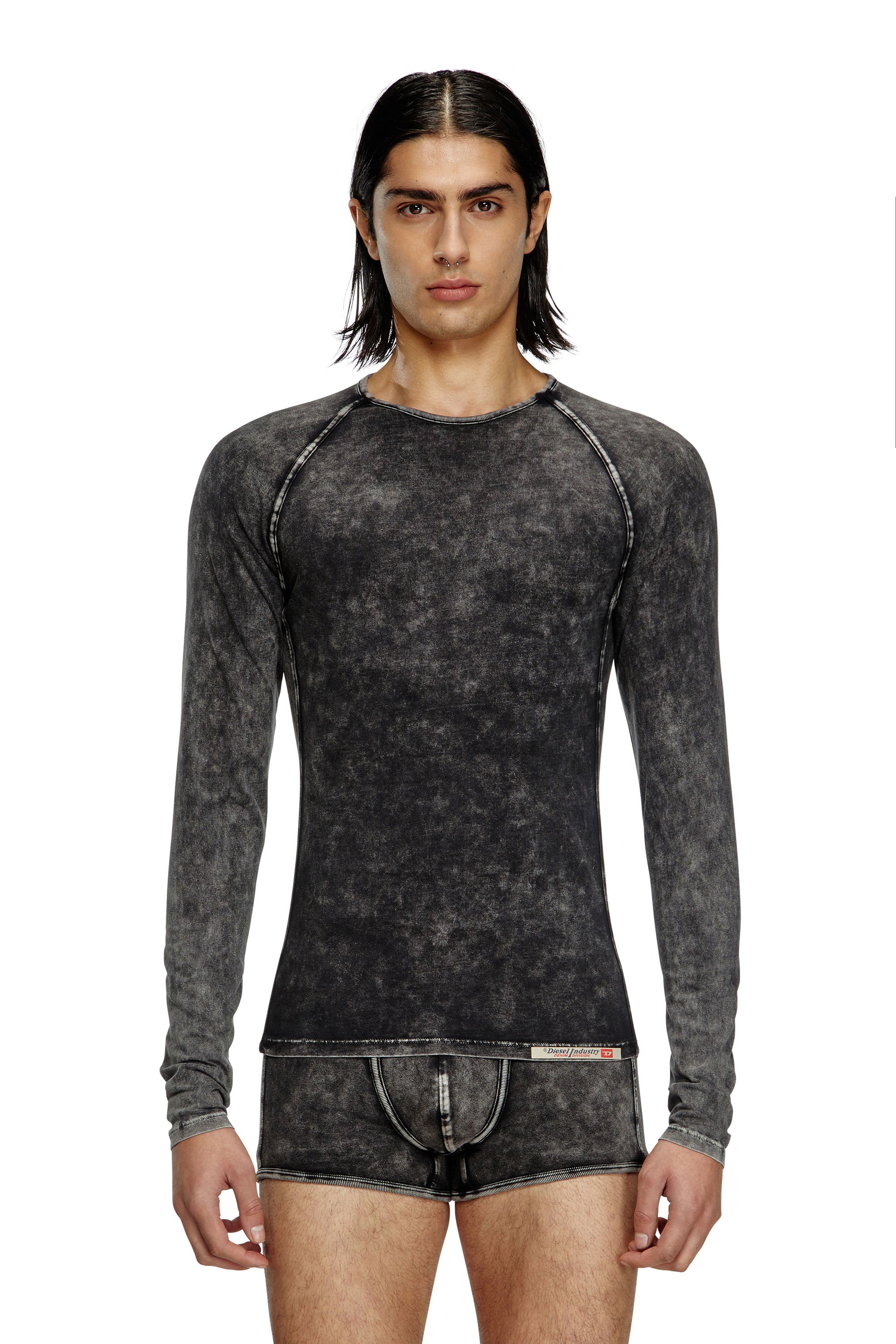 Diesel - EFREM-DNM, Man's Denim effect long-sleeve T-shirt in Black - 2