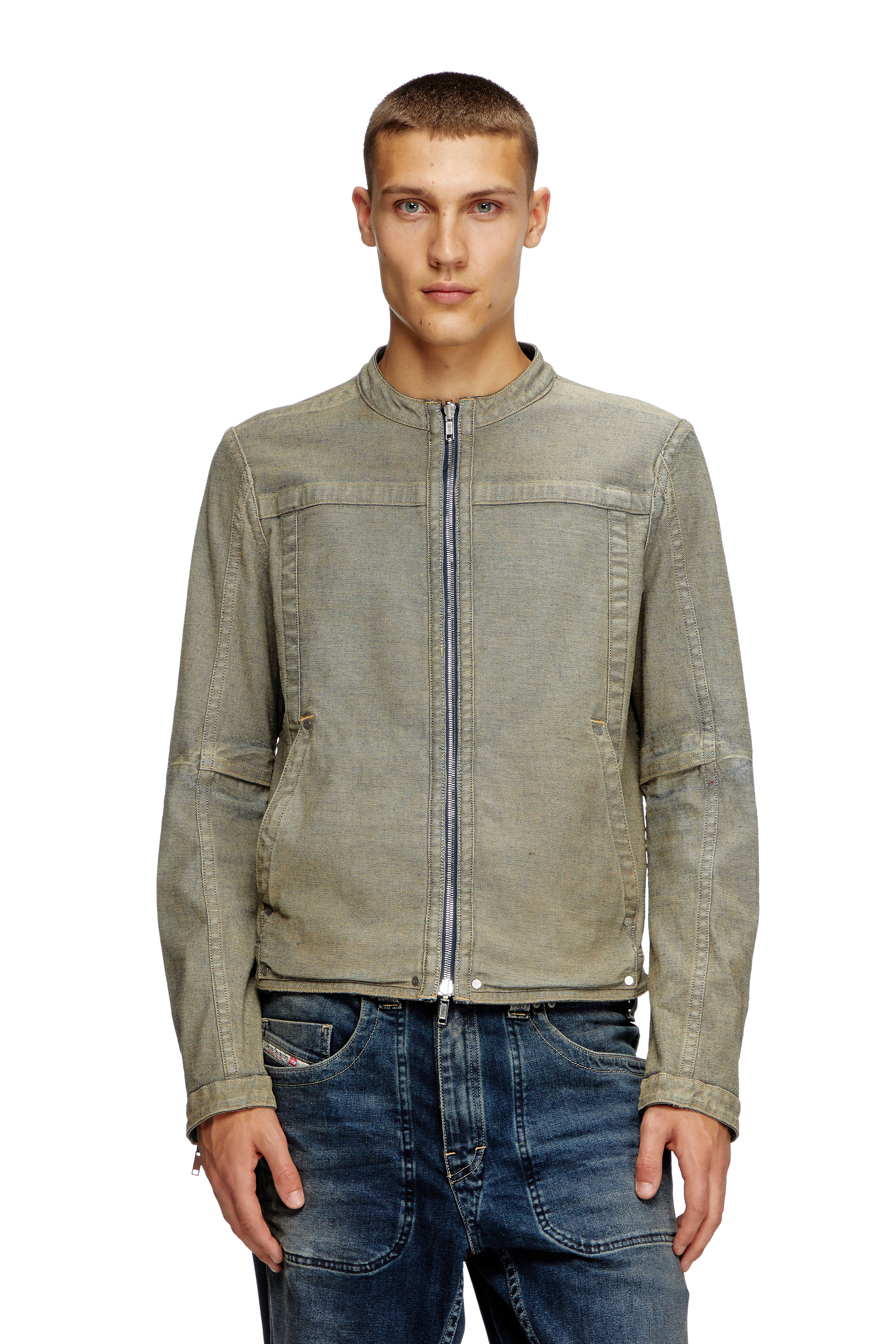 Diesel - D-GLORY-RE, Man's Moto jacket in Rehab denim in Dark Blue - 8