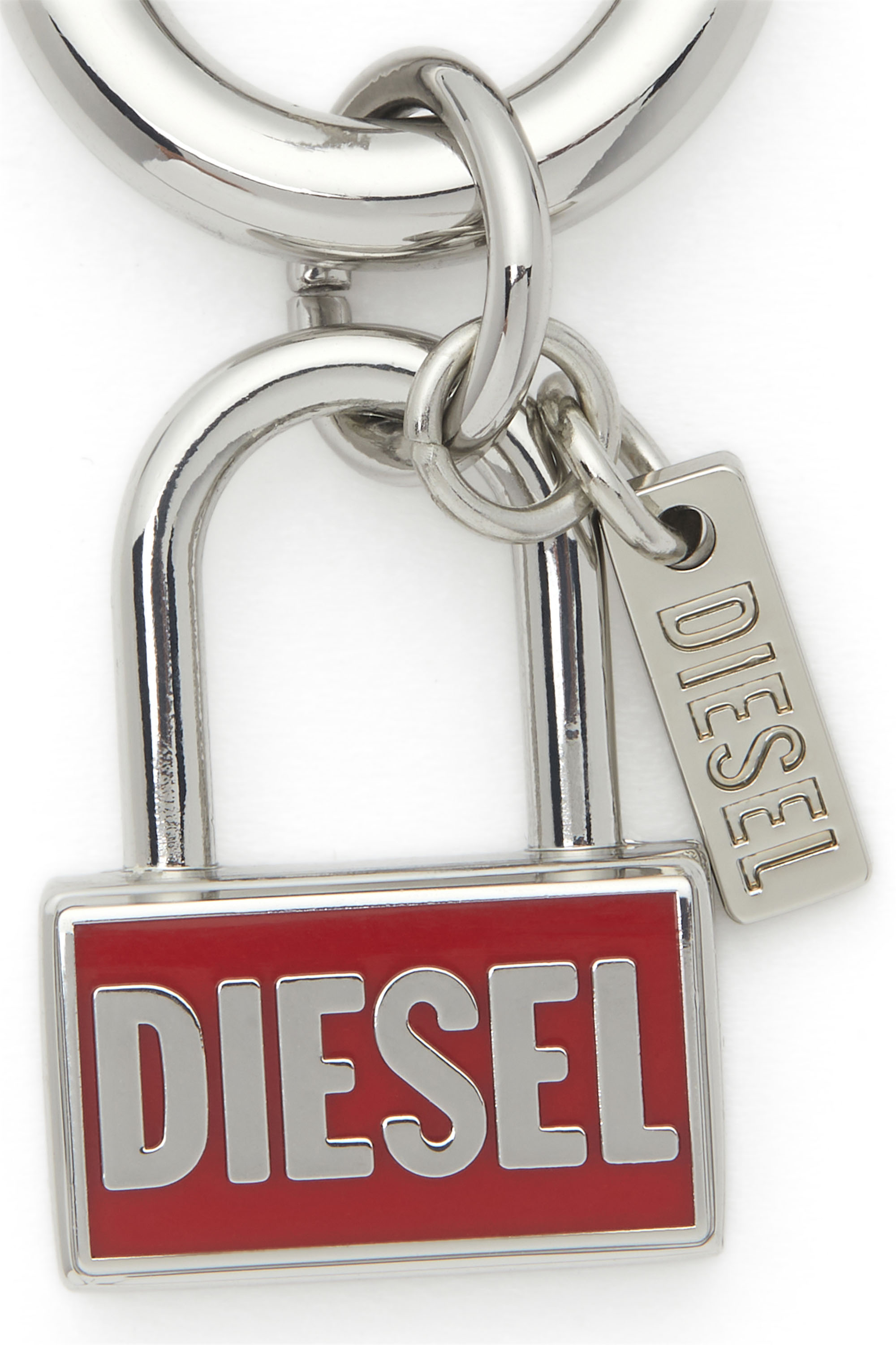 Diesel - CHARM-LOCK, Unisex's Metal keyring charm with padlock design in Silver/Red - 2