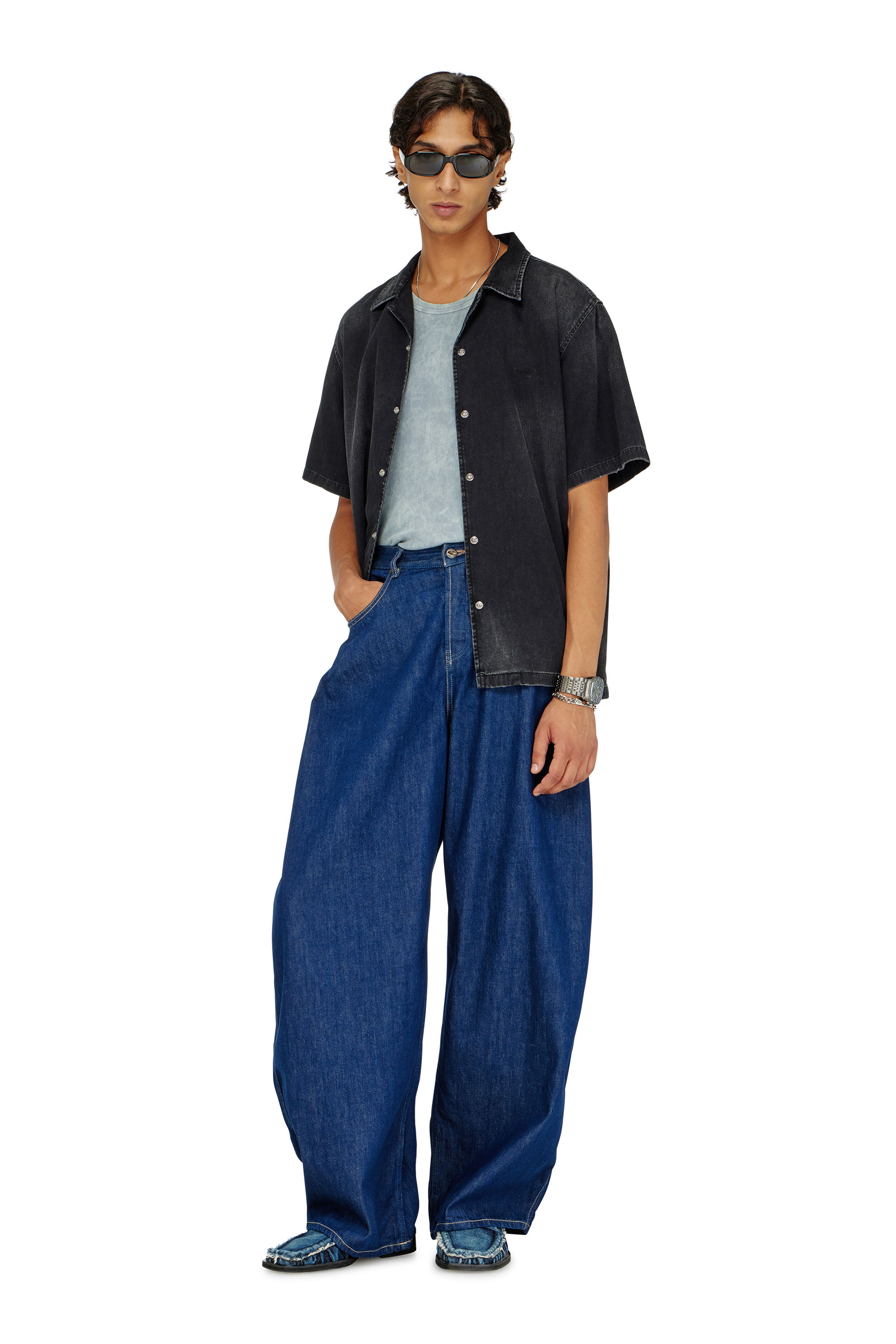 Diesel - D-NABIL-D, Man's Denim short-sleeve shirt in Black - 1