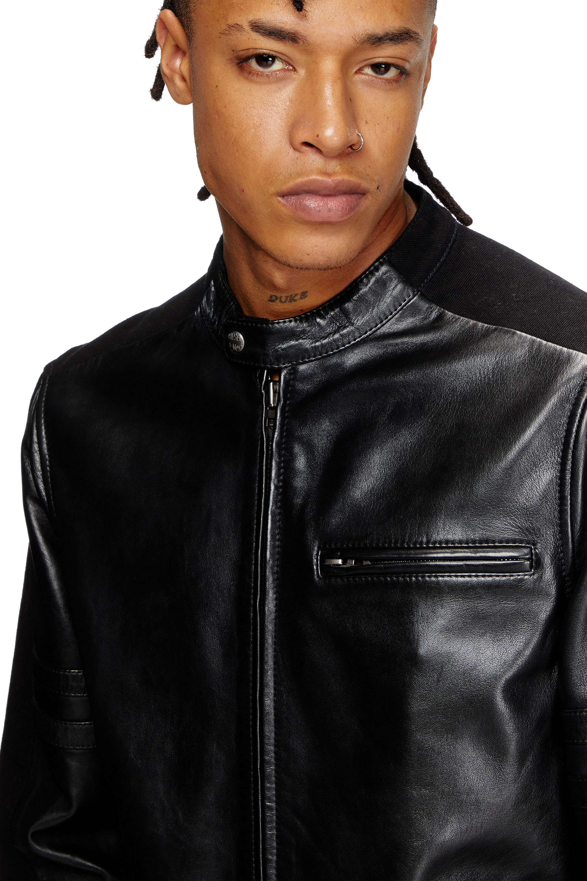 Diesel - L-SIMZ, Man's Hybrid denim and leather jacket in Black - 5