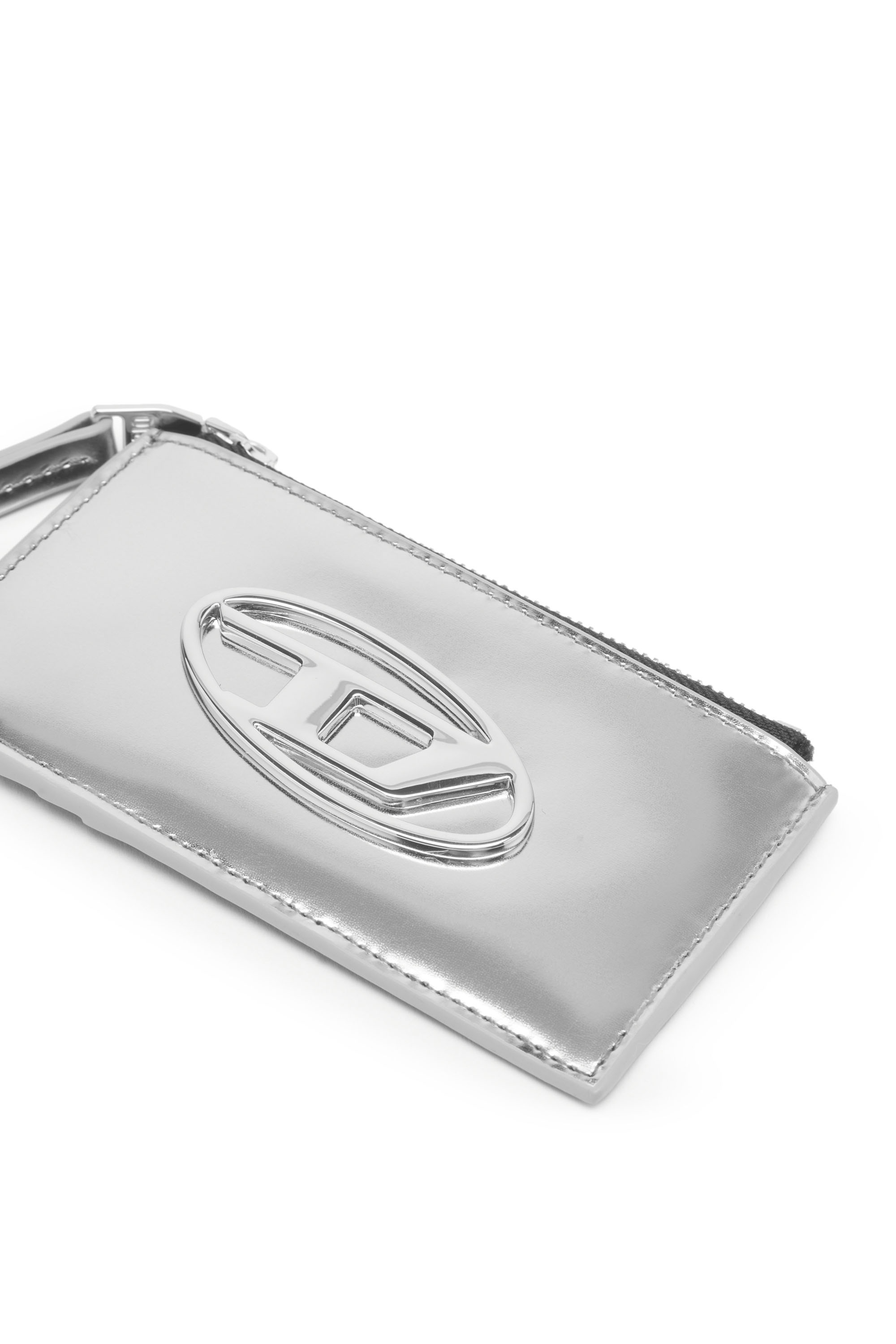 Diesel - CARD HOLDER COIN S, Woman's Metallic leather card holder in Silver - 3