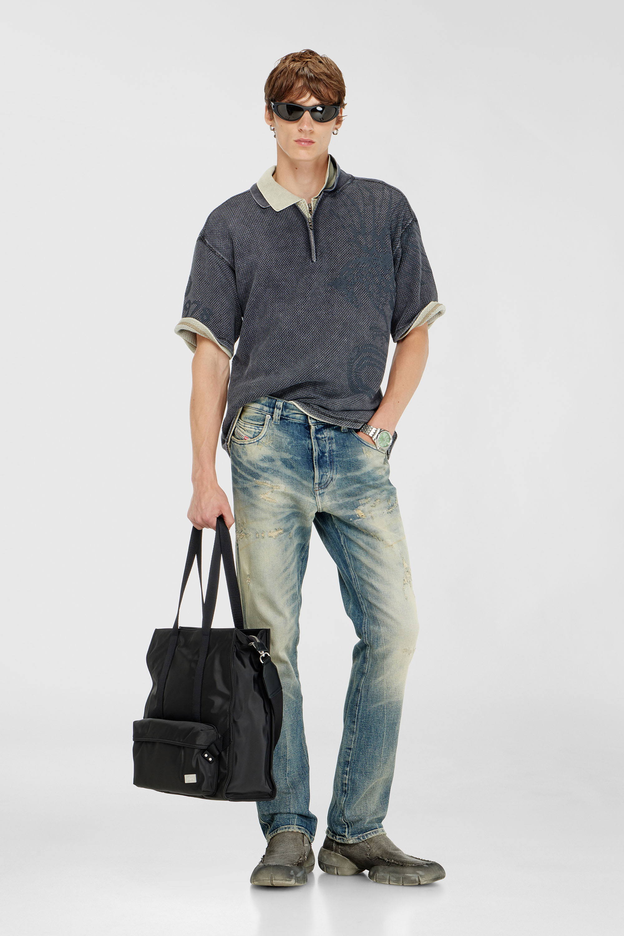 Mesh-jacquard polo shirt with Phoenix print