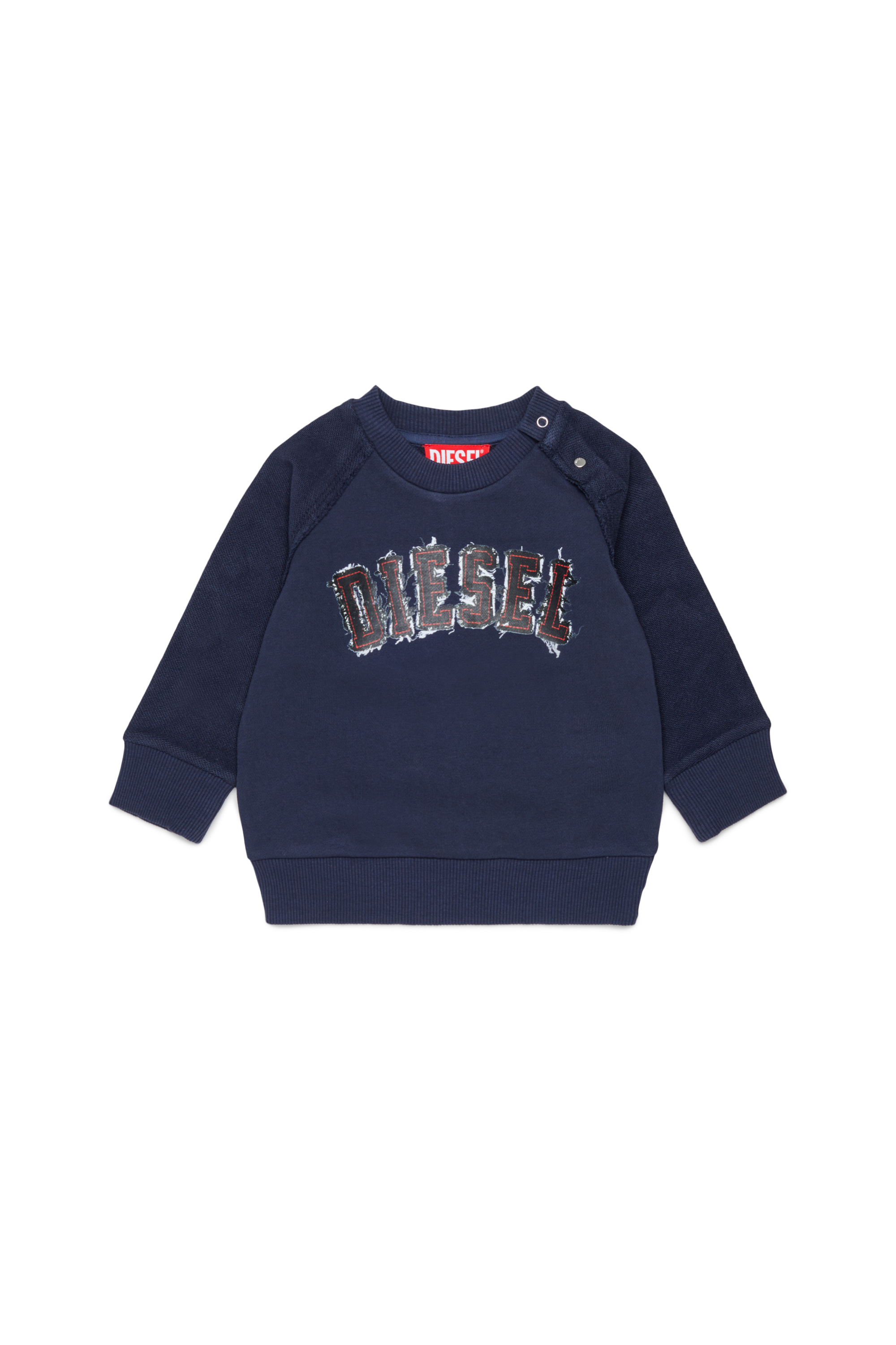 Diesel - SEANSB, Man's Cotton sweatshirt with frayed-effect logo in Dark Blue - 1