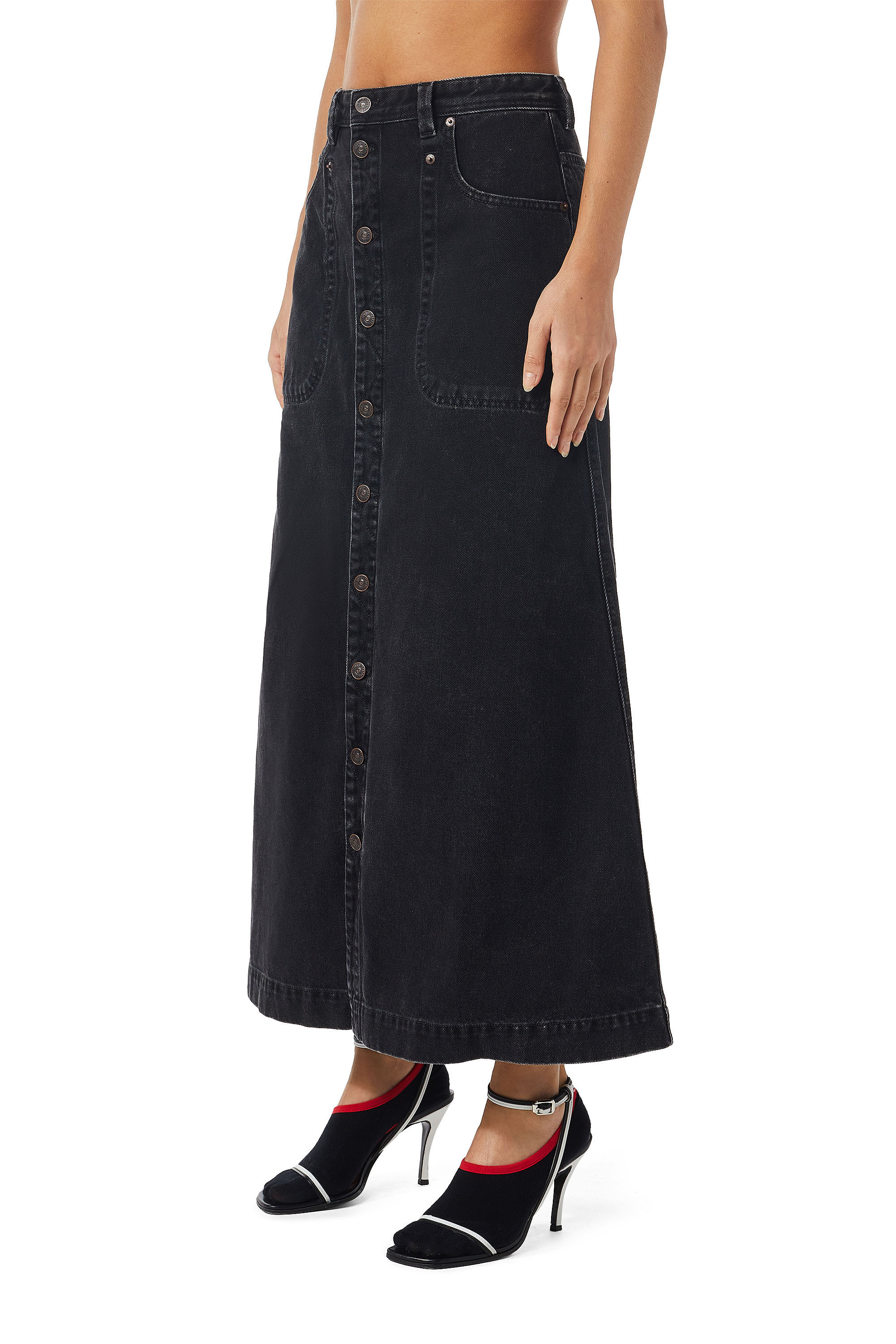 Diesel - DE-ALBUS-L A-LINE LONG SKIRT, Black/Dark grey - Image 5