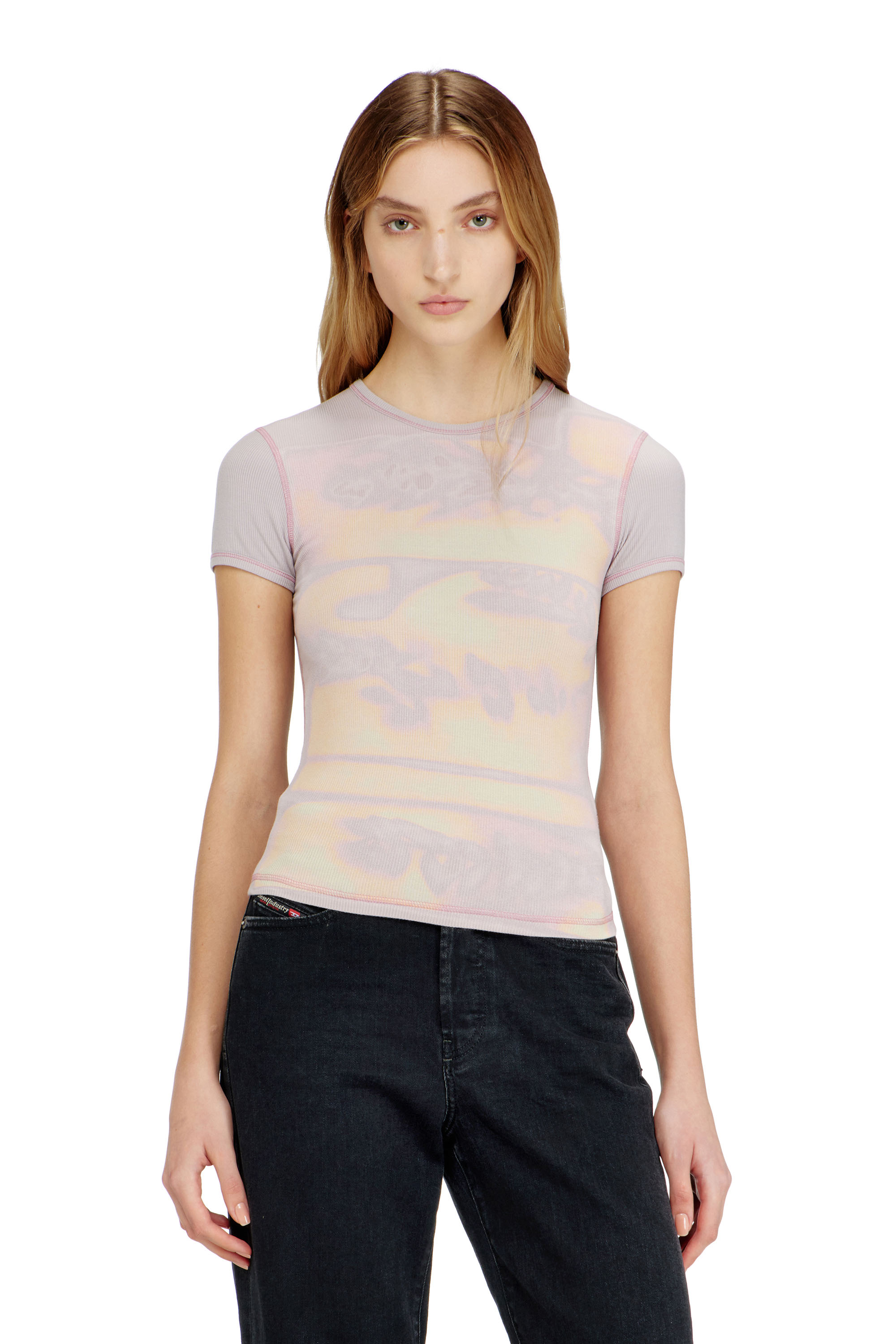 Diesel - T-ELE-LONG-AA1, Woman's Slim jersey top with graphic print in Lilac - 1