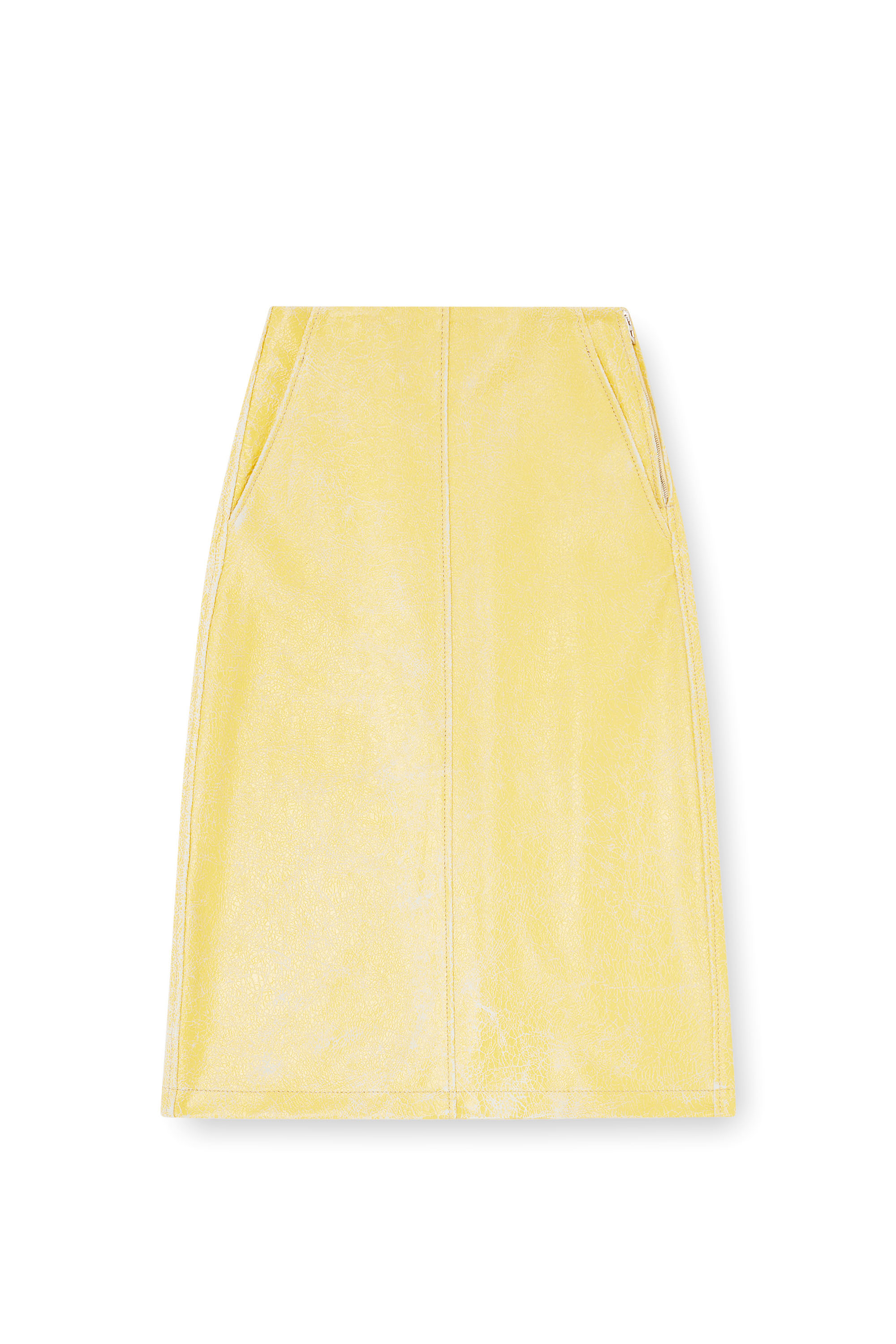 Diesel - L-ERINA, Woman's Midi pencil skirt in cracked leather in Yellow - 3