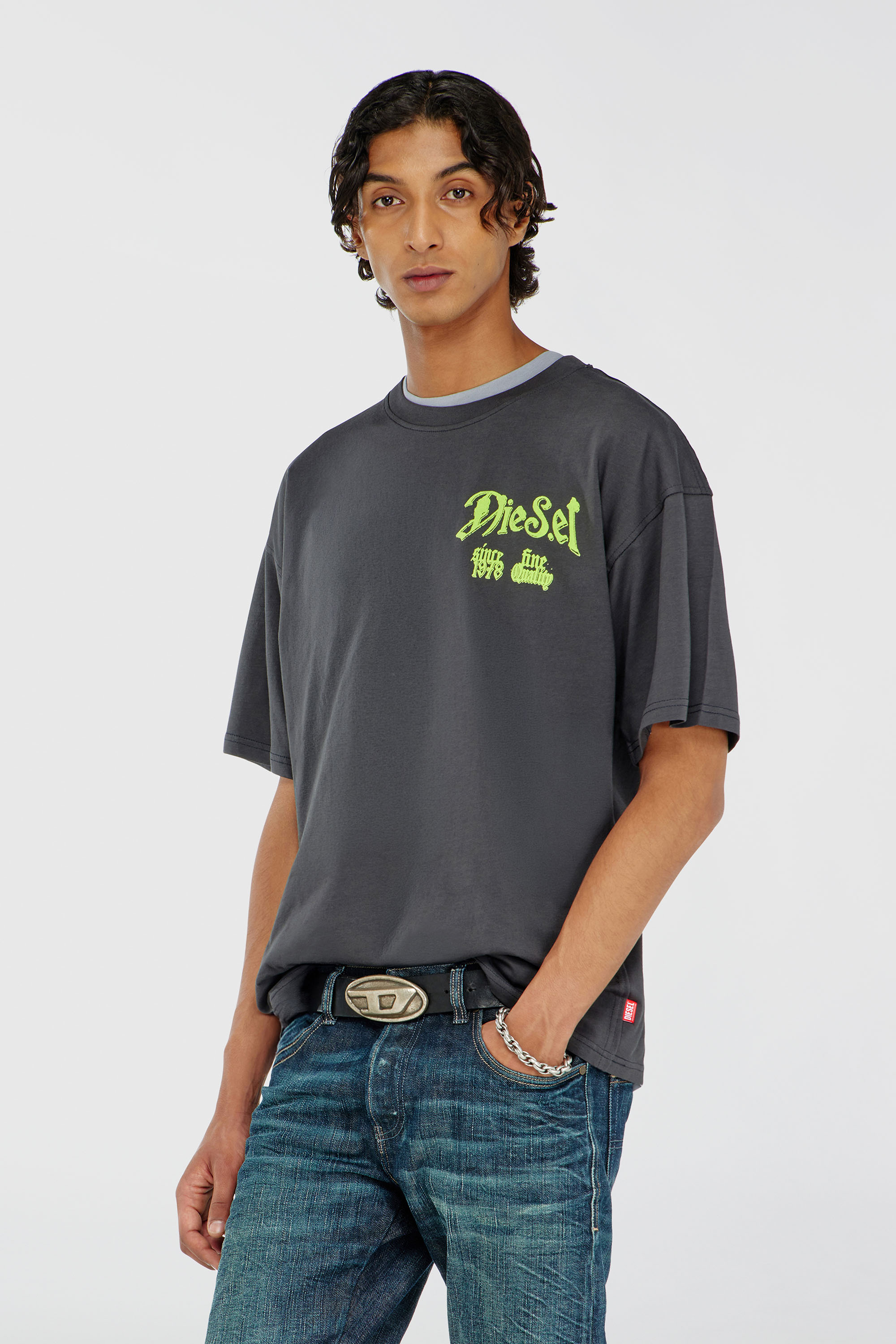 Diesel - T-BOXT-AA2, Man's Cotton T-shirt with flock graphic in Dark grey - 1