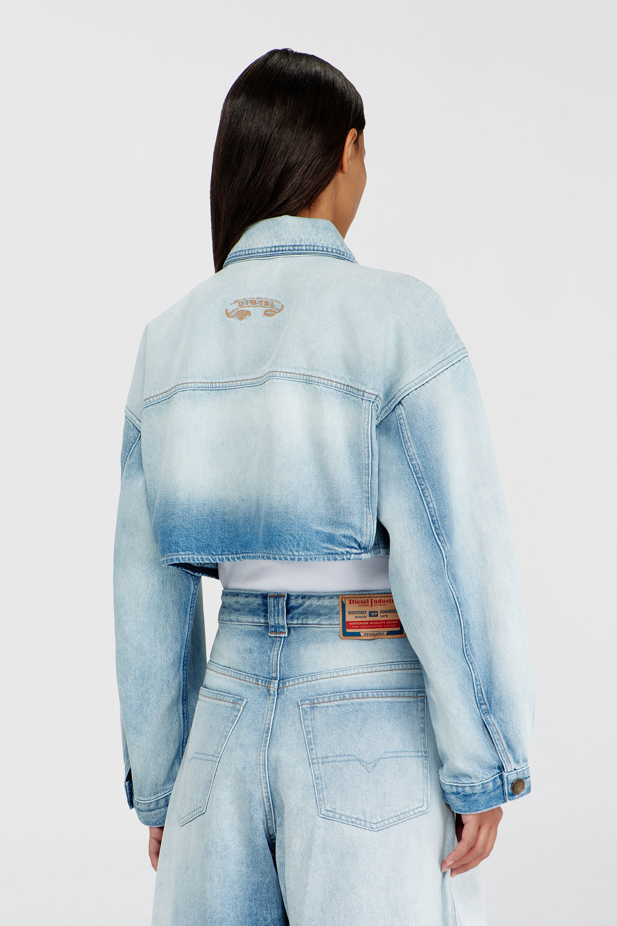 Diesel - DE-MALLEY-S, Woman's Oversized cropped trucker jacket in Light Blue - 4