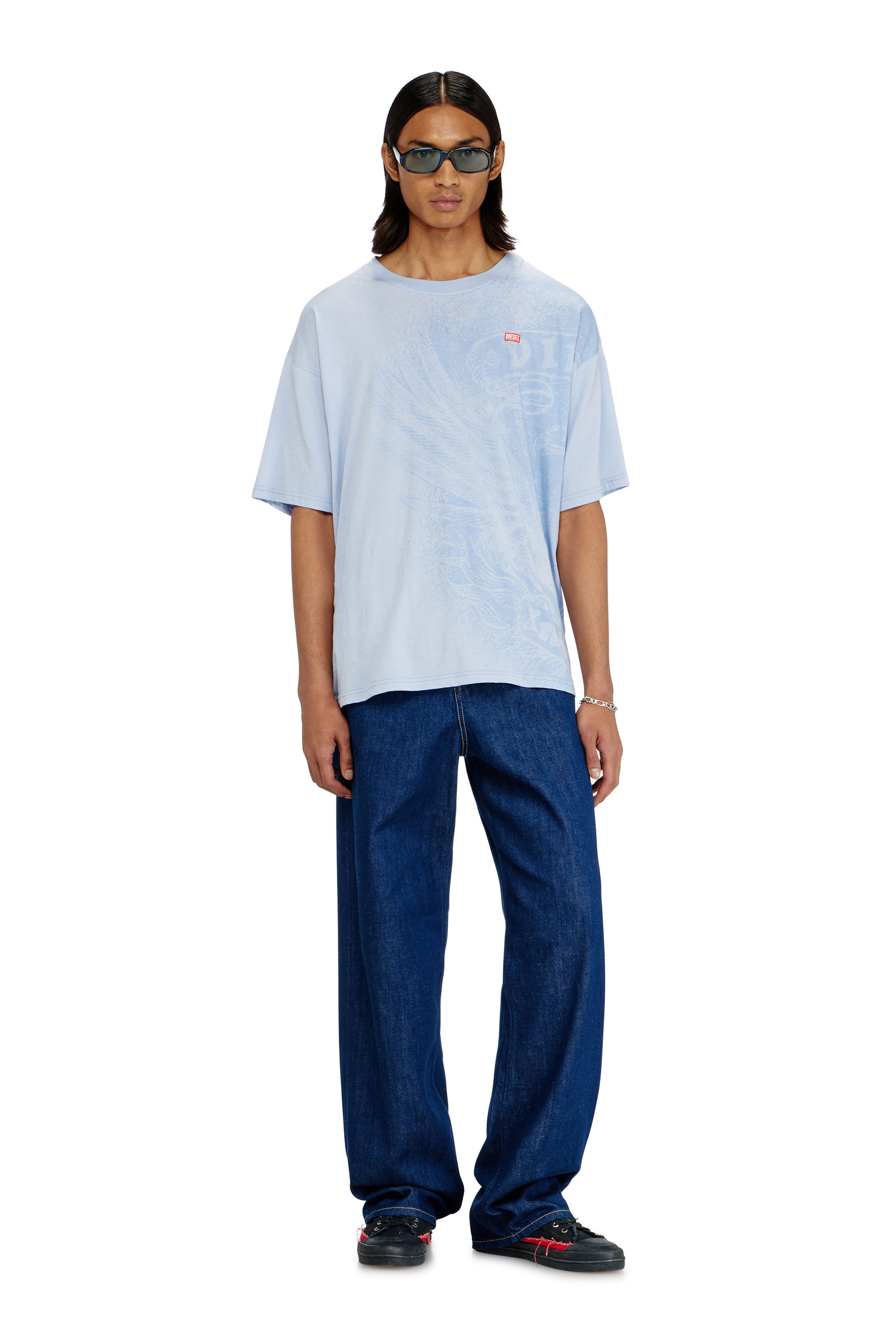 Diesel - T-BOXT-AA3, Man's Relaxed T-shirt with pigment prints in Light Blue - 1
