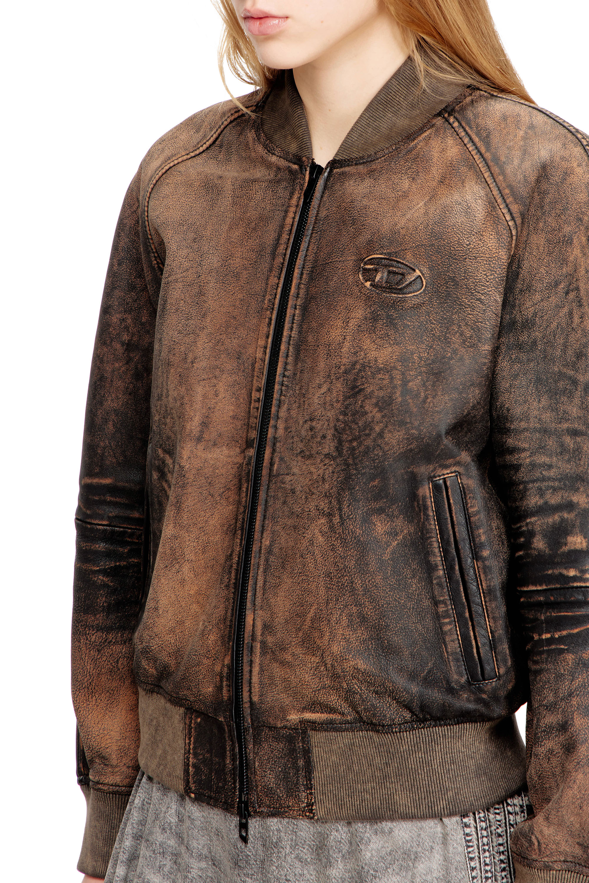 Diesel - L-COBB-FEM, Woman's Bomber jacket in distressed leather in null - 5