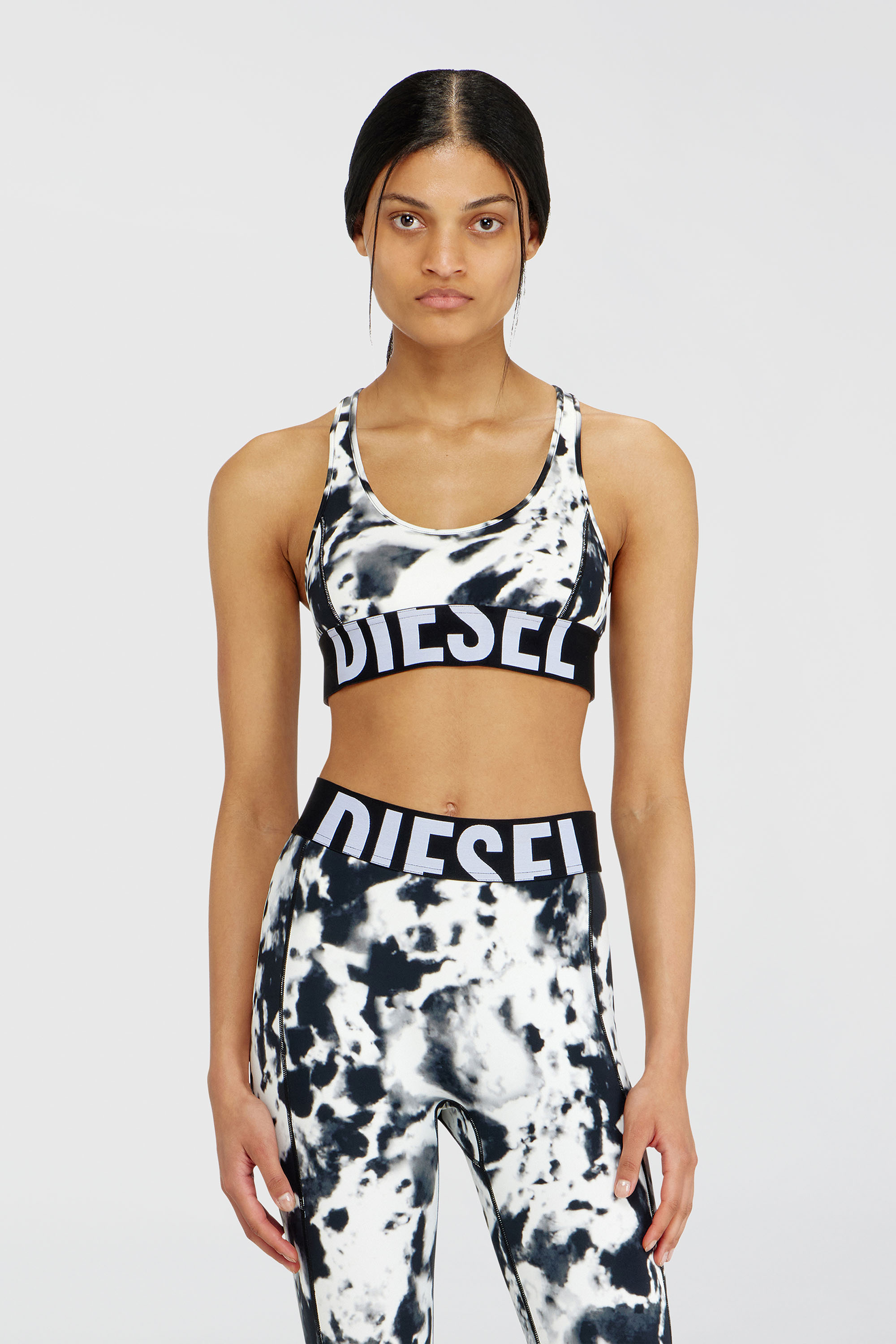 Diesel - ALLISON-D-POP, Woman's Sports bra in printed microfibre in White/Black - 3