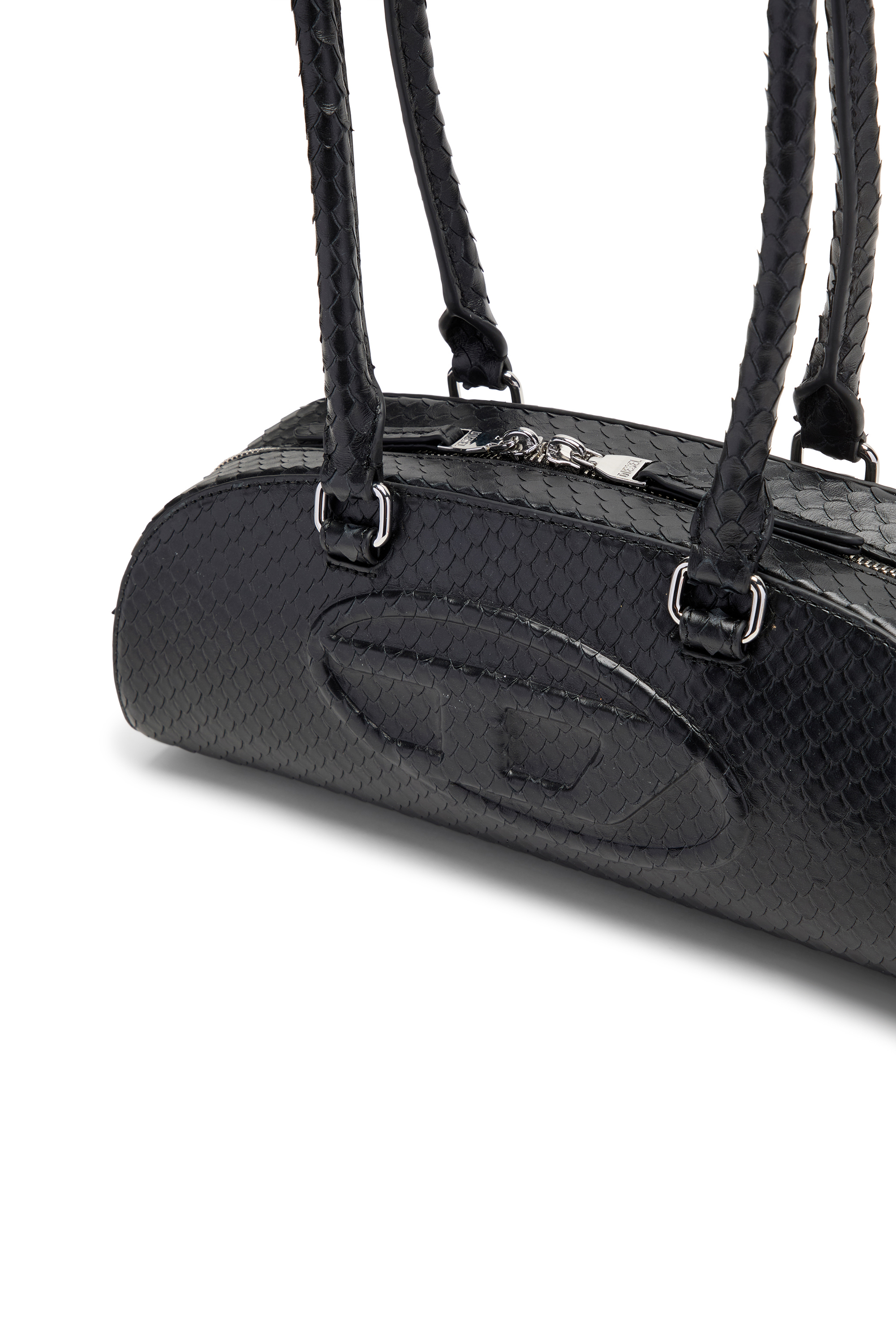 Diesel - 1DR DOME SHOULDER EW, Woman's 1DR Dome-Elongated bowling bag in snake-effect leather in Black - 6