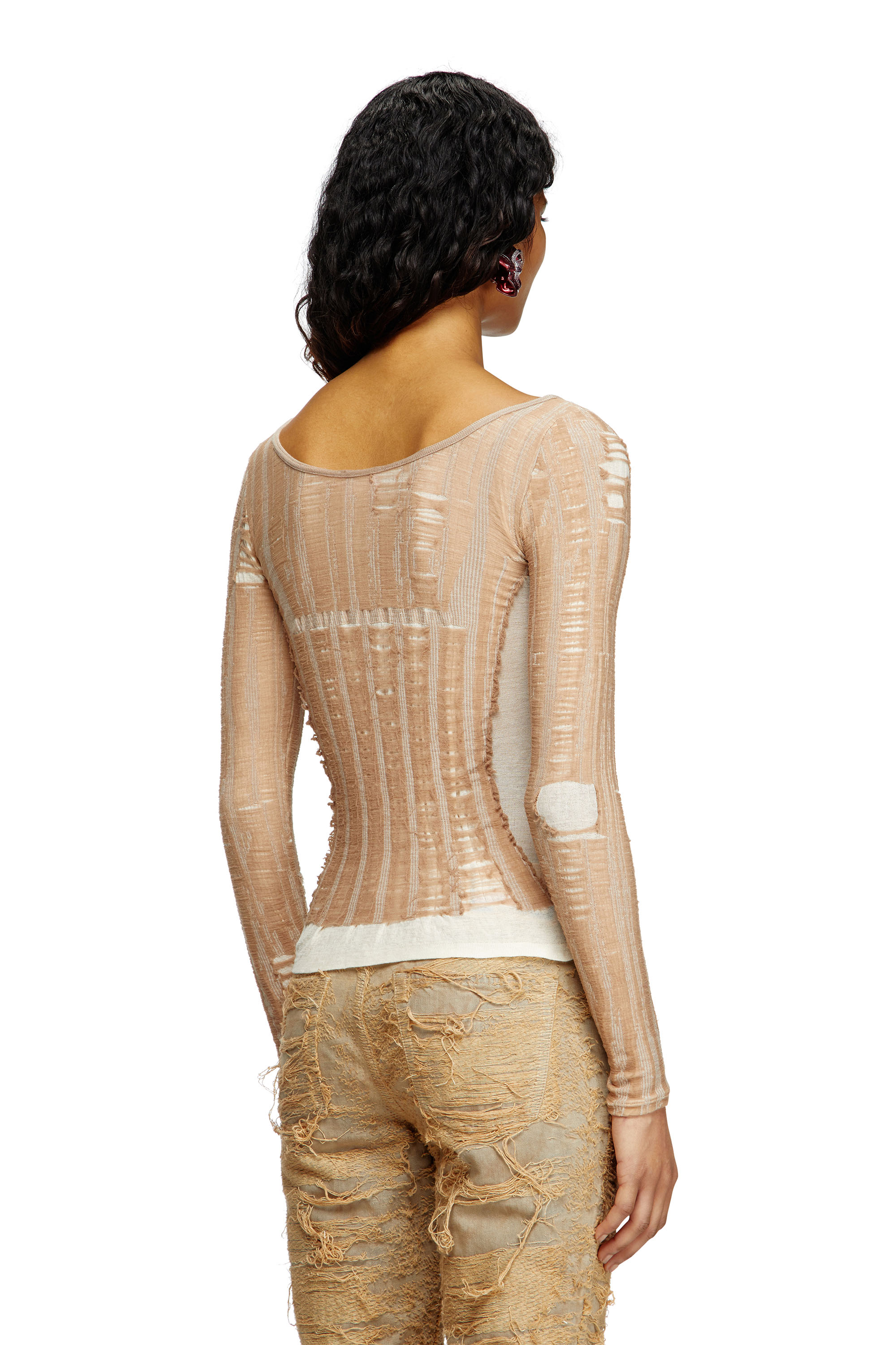 Diesel - M-CALAI, Woman's Seamless top with lingerie illusion in Beige - 4