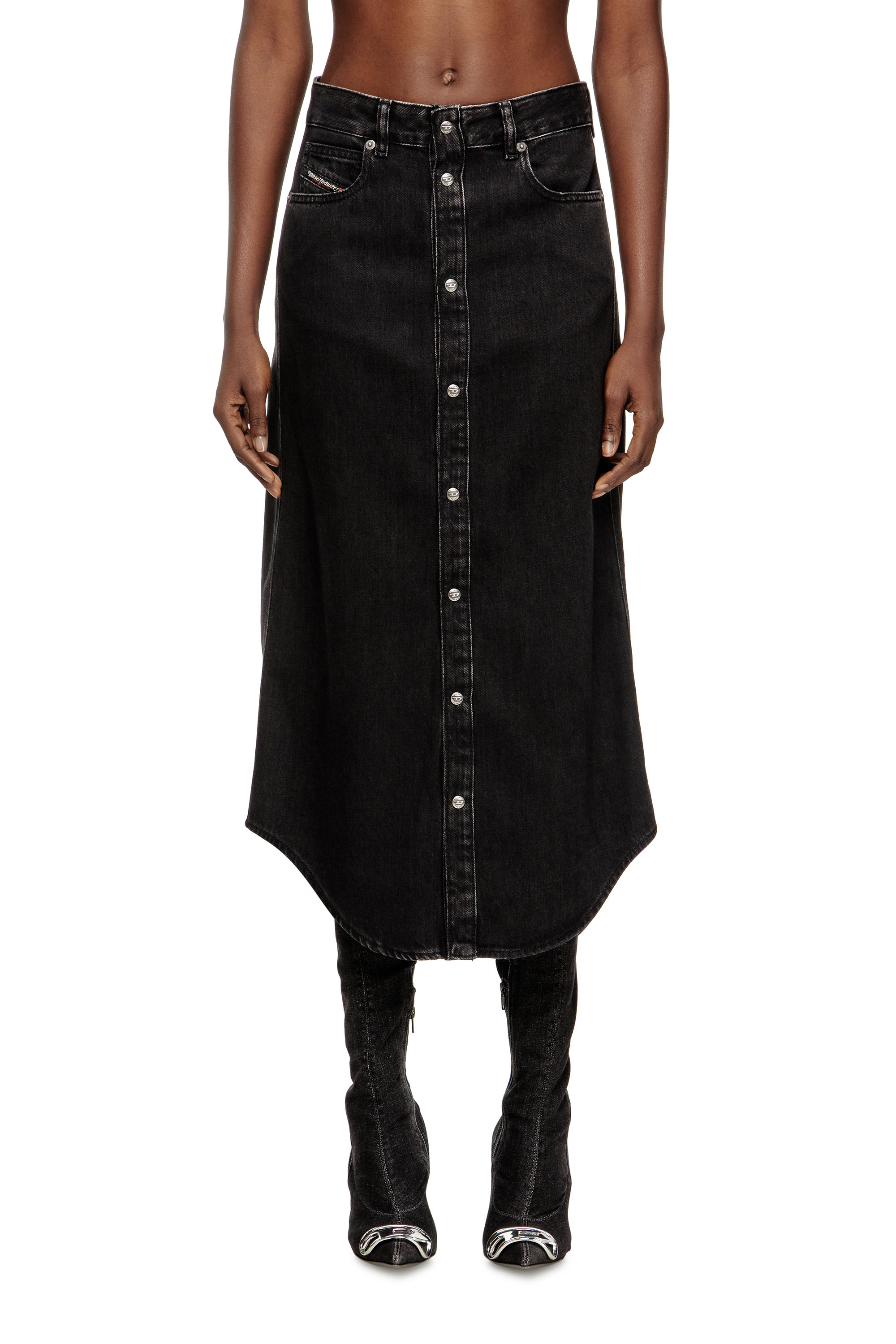 Diesel - DE-ARD-LONG, Woman's Midi denim skirt in Black - 2