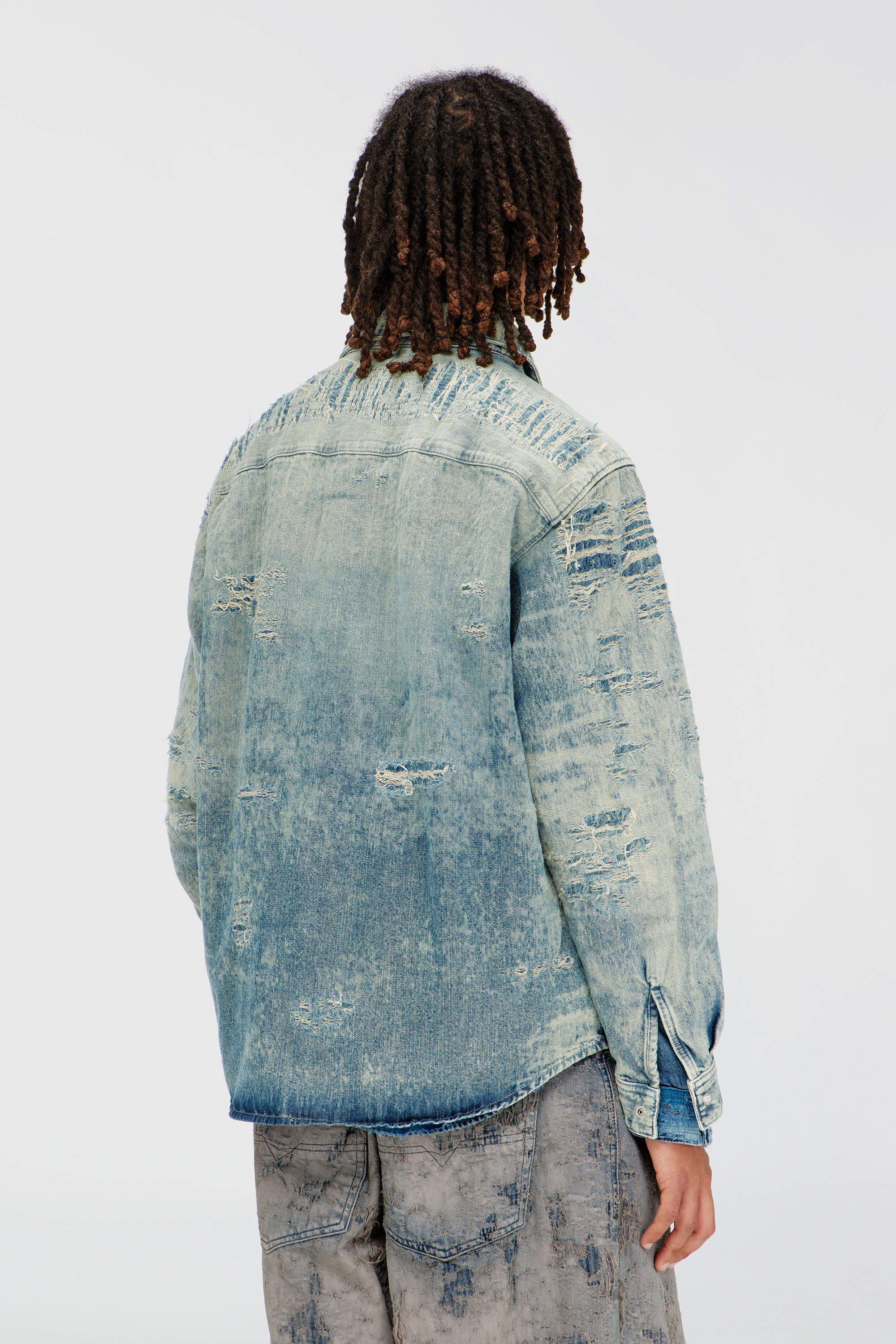Diesel - D-SIMPLY, Man's Shirt in distressed-effect jacquard denim in Medium blue - 4
