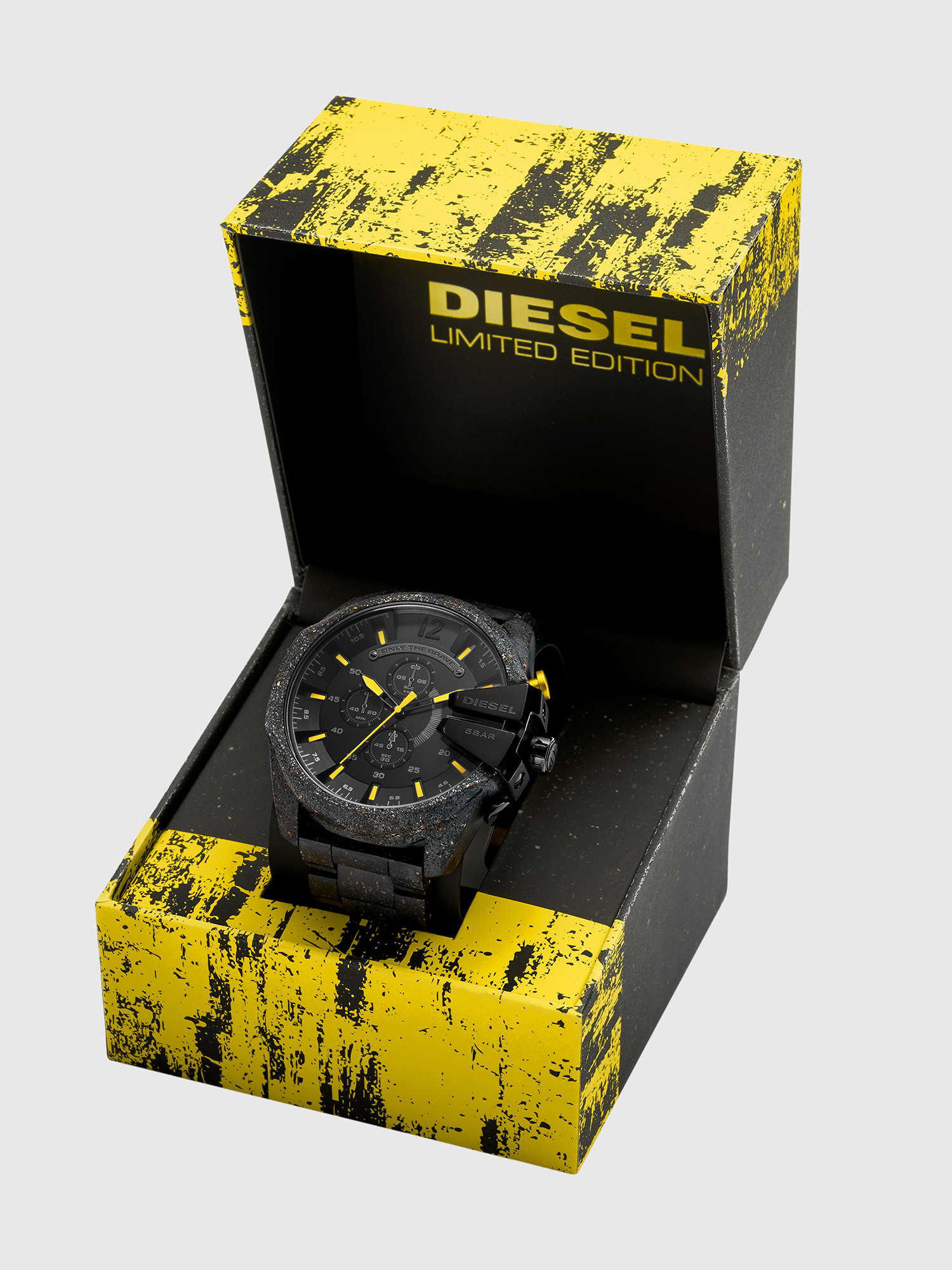 Diesel - DZ4539, Man's Mega Chief chronograph black concrete composite watch in Black/Yellow - 4