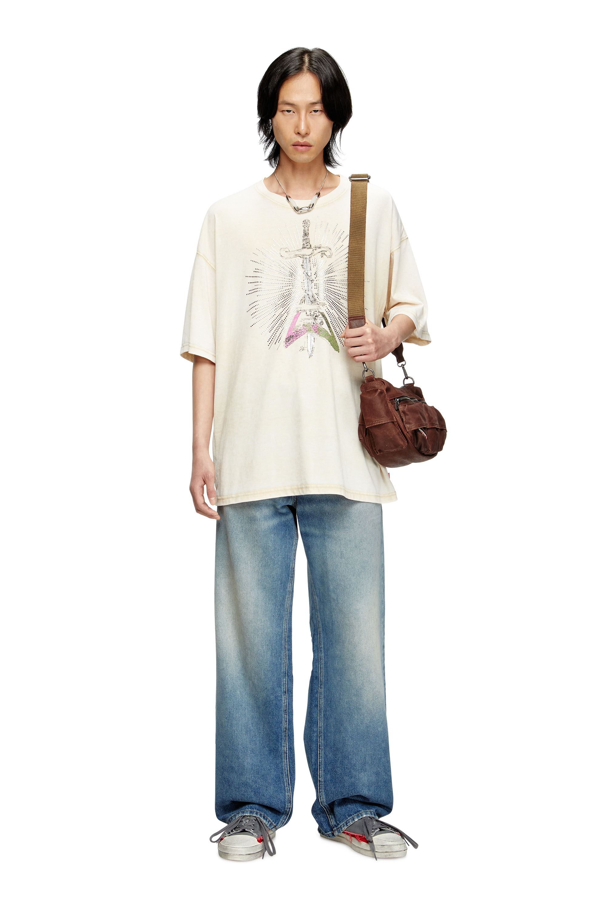 T-BOXT-T18, Beige Diesel - T-BOXT-T18, Man's T-shirt with sword print in Beige - 1