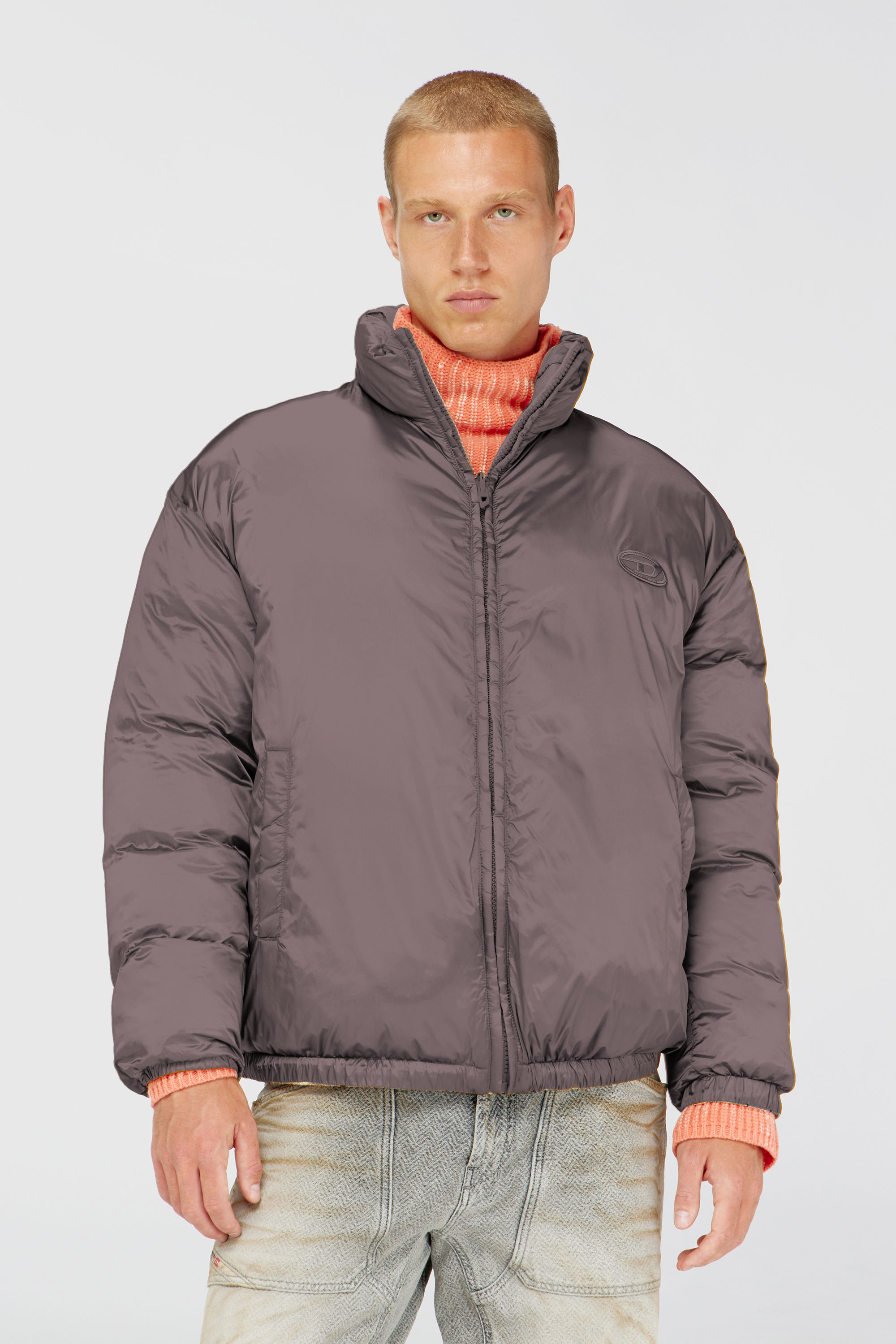Diesel - W-BOURB-DLCK, Man's Reversible puffer jacket with argyle print in Beige/Grey - 6