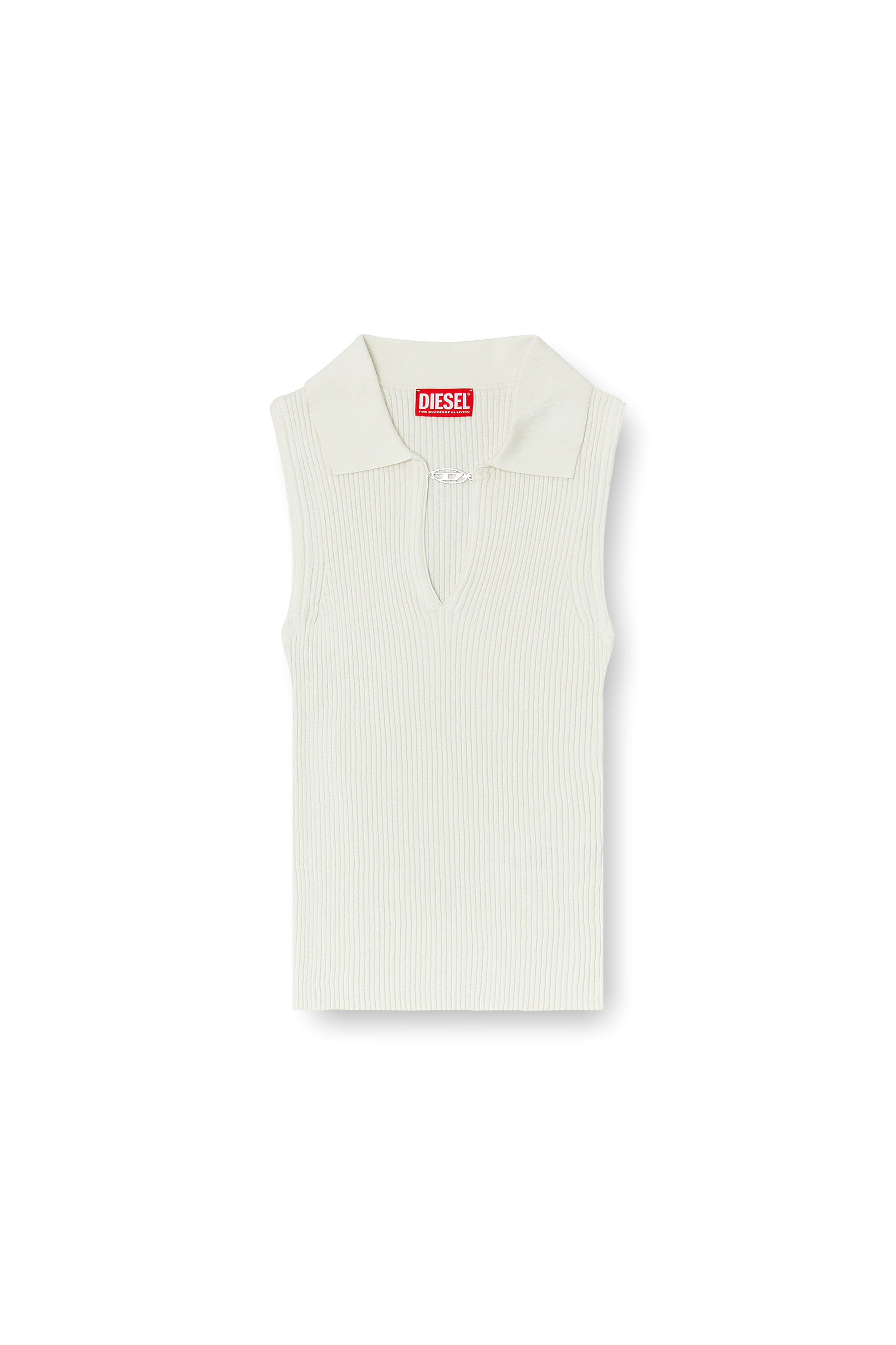 Diesel - M-LILITA, Woman's Sleeveless rib-knit polo top in silk blend in null - 2