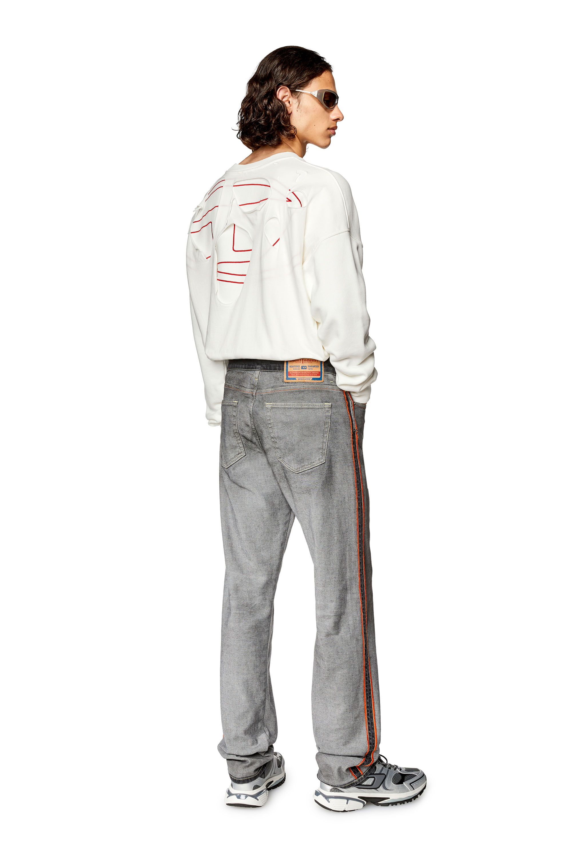 Diesel - S-STRAPOVAL, Man's Ripped sweatshirt with logo embroidery in White - 1