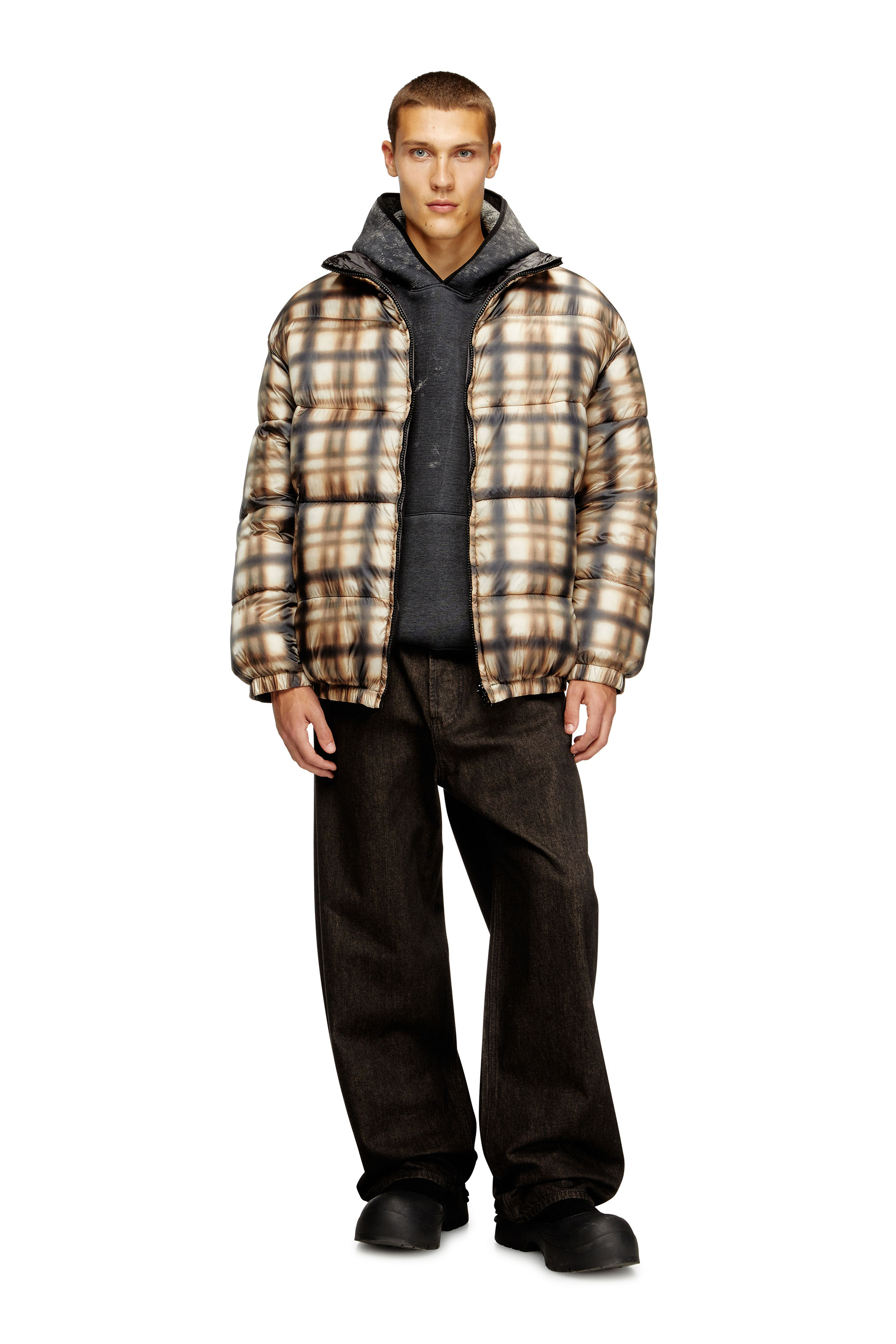 Diesel - W-BOURBON-ENBM, Man's Reversible padded bomber jacket in Black/Beige - 2