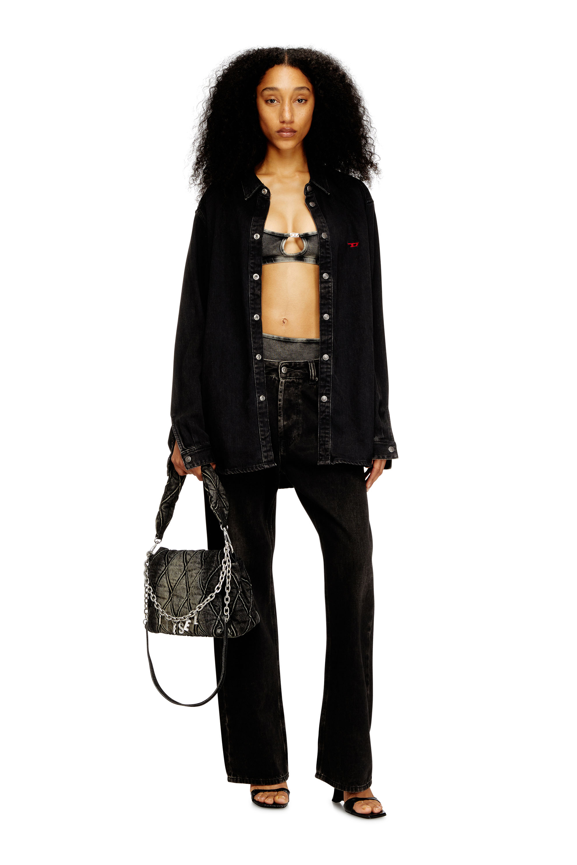 Diesel - FLORENCE-DNM, Woman's Soft bra in cotton rib with jewel Oval D in Grey - 4